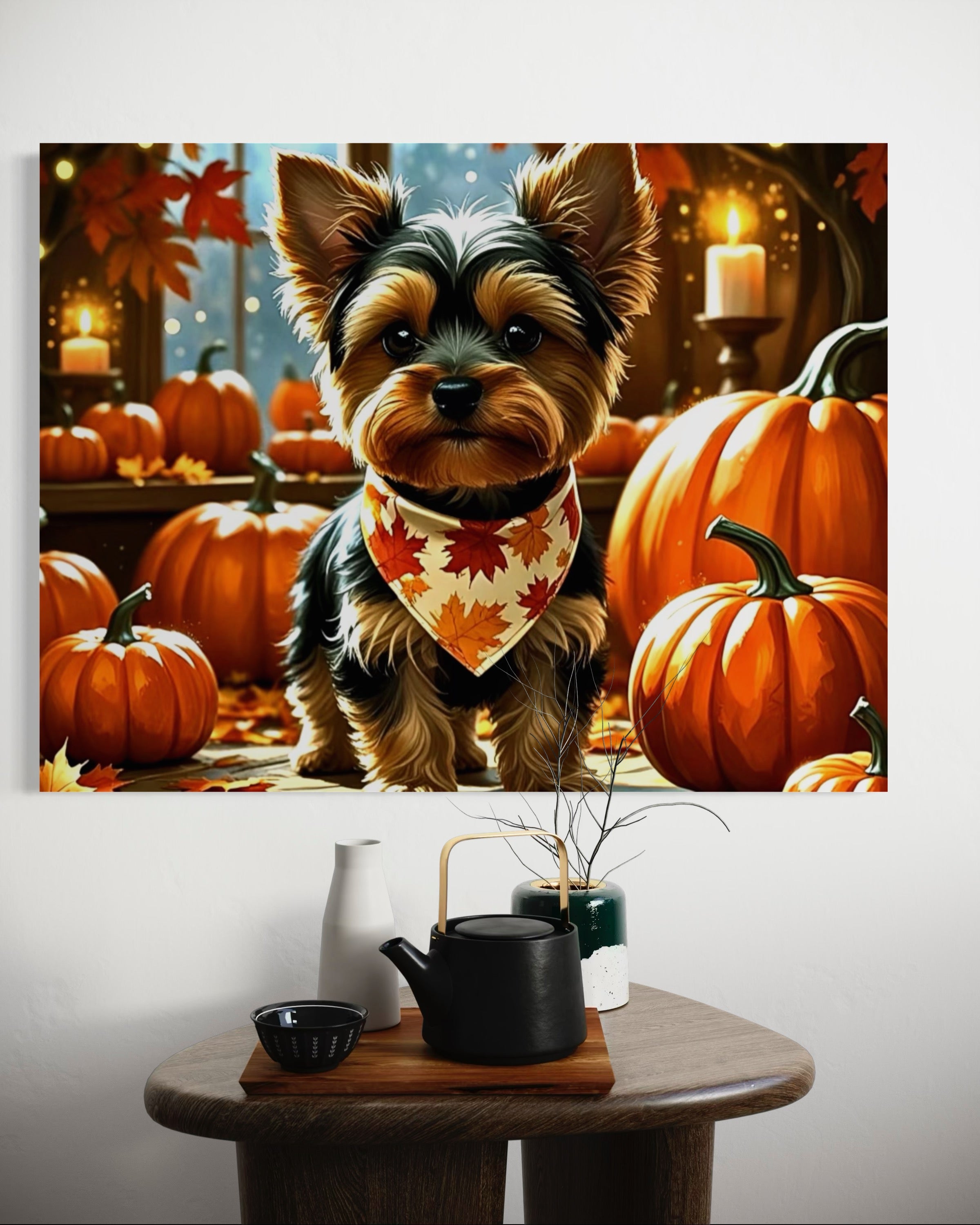 Yorkie cozy in the Fall