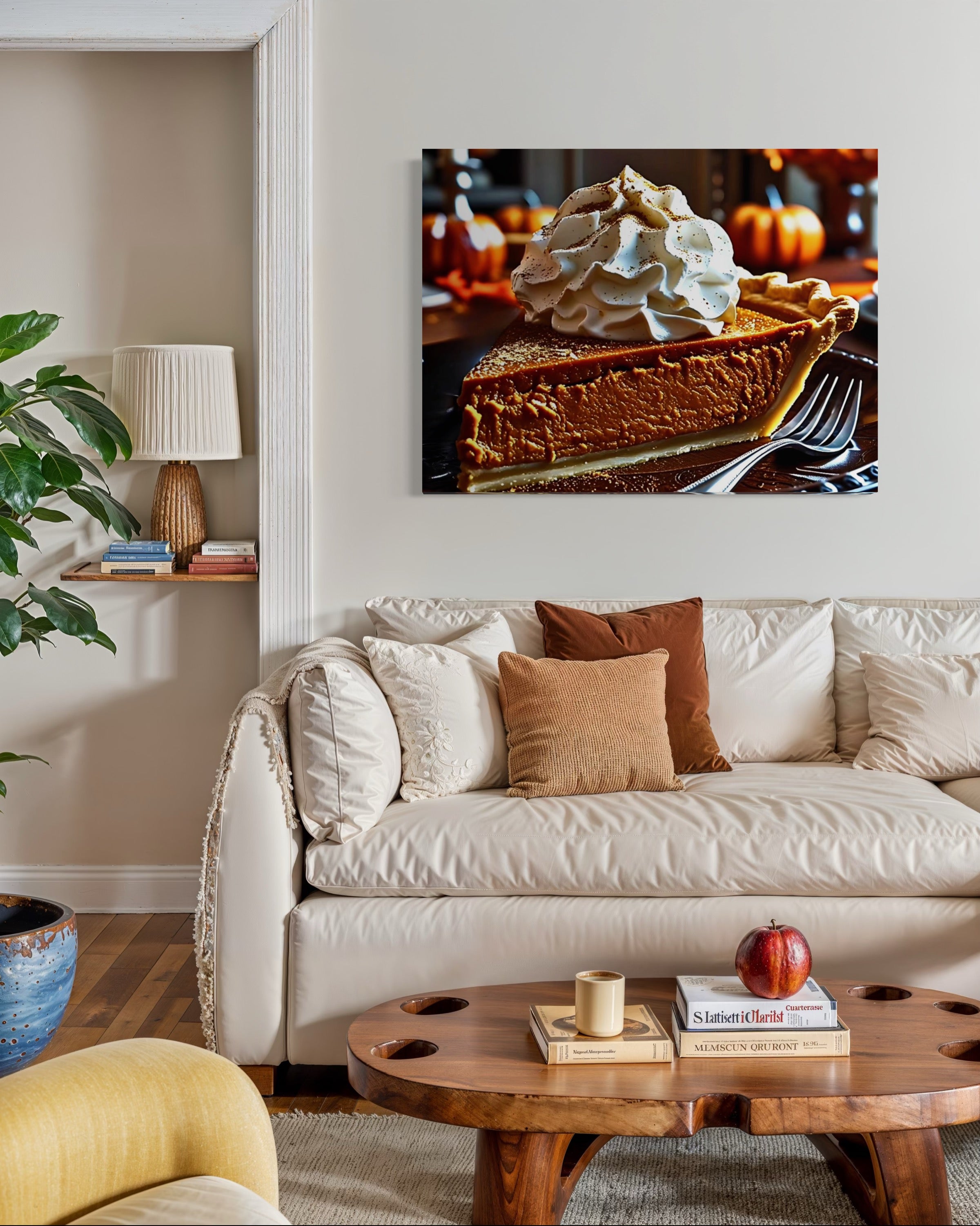 Pumpkin Pie Slice topped with Whipped Cream and Nutmeg