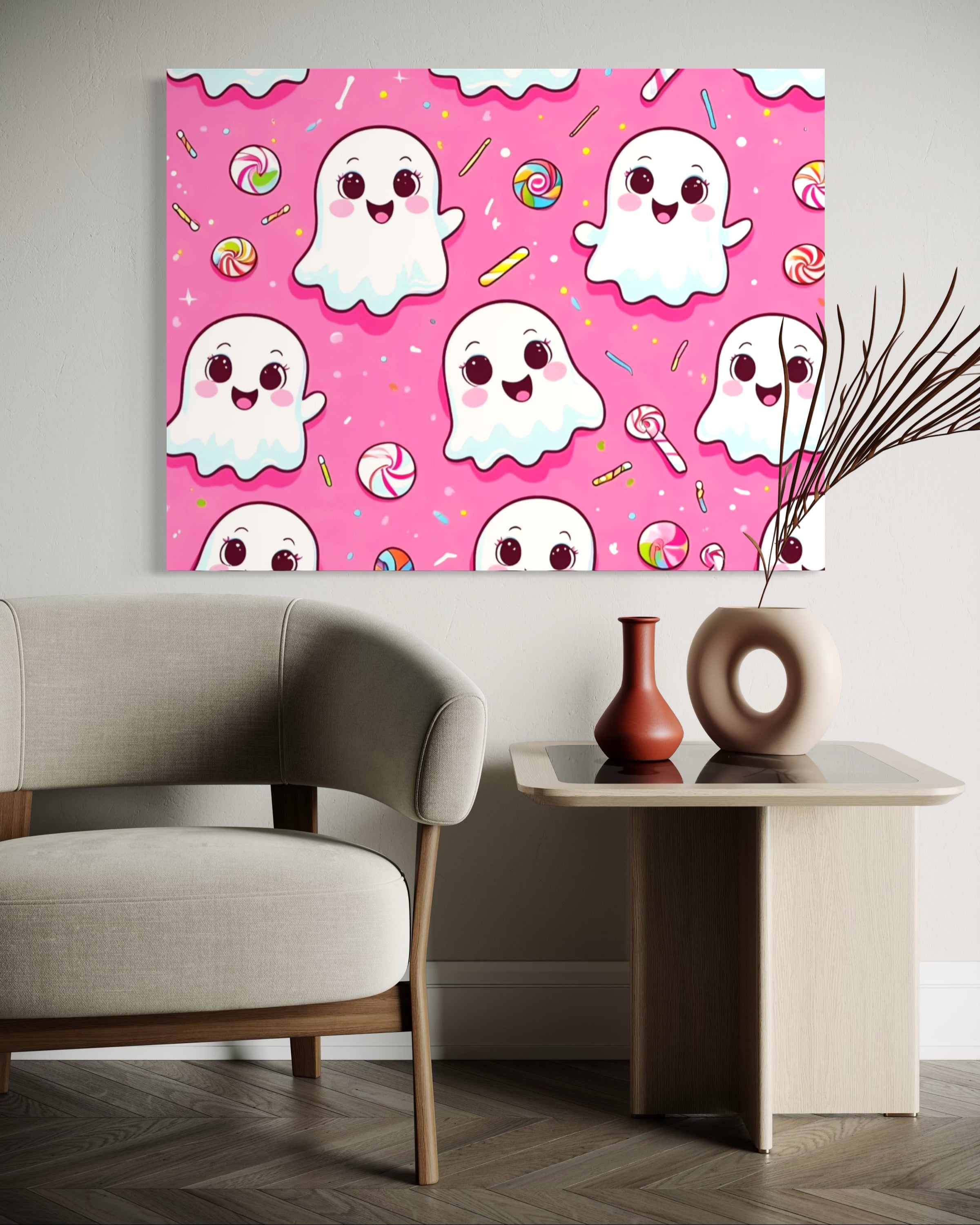 Ghost and Candy Pattern on Pink