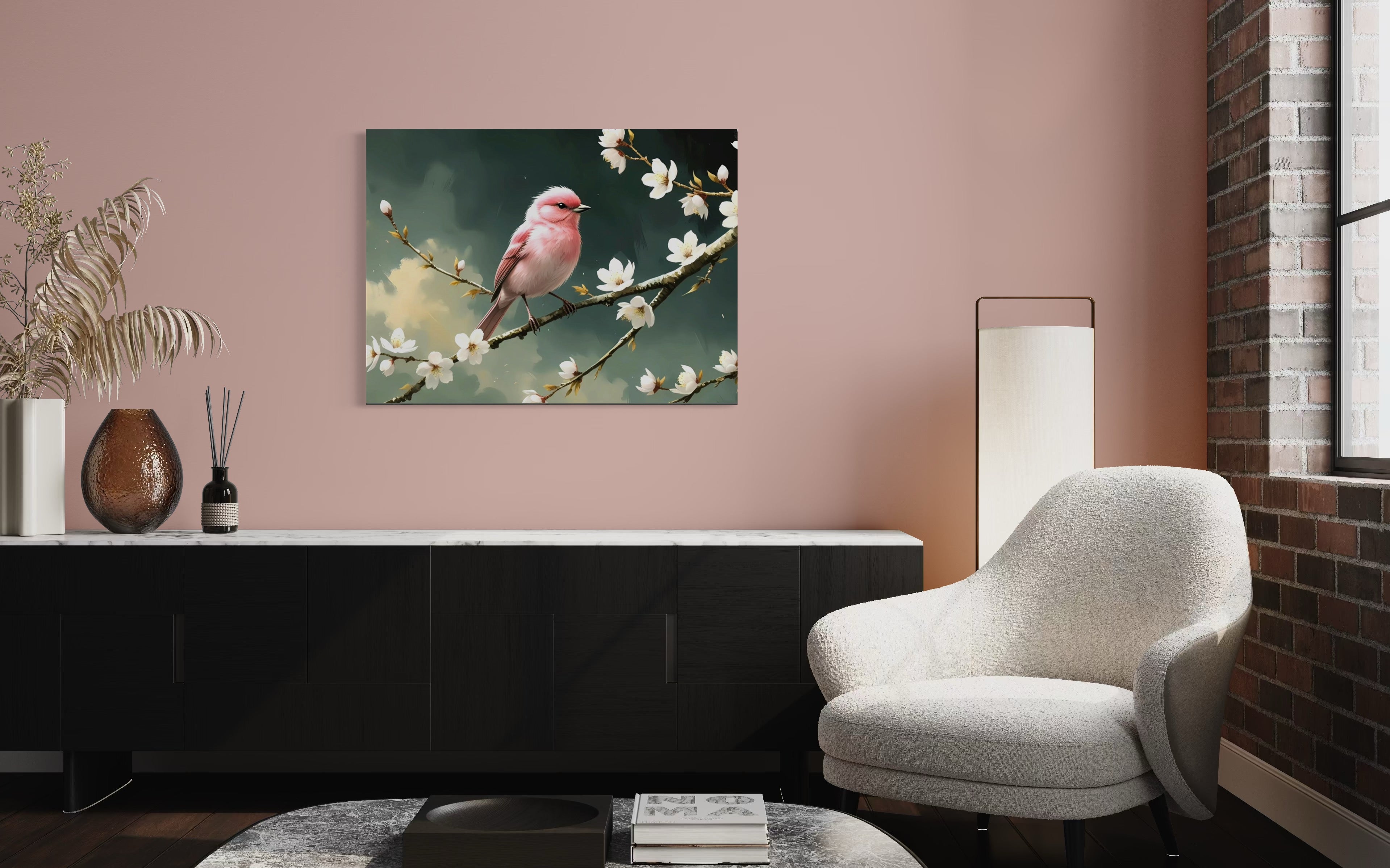 Bubblegum Bird with Blossoms Museum Print