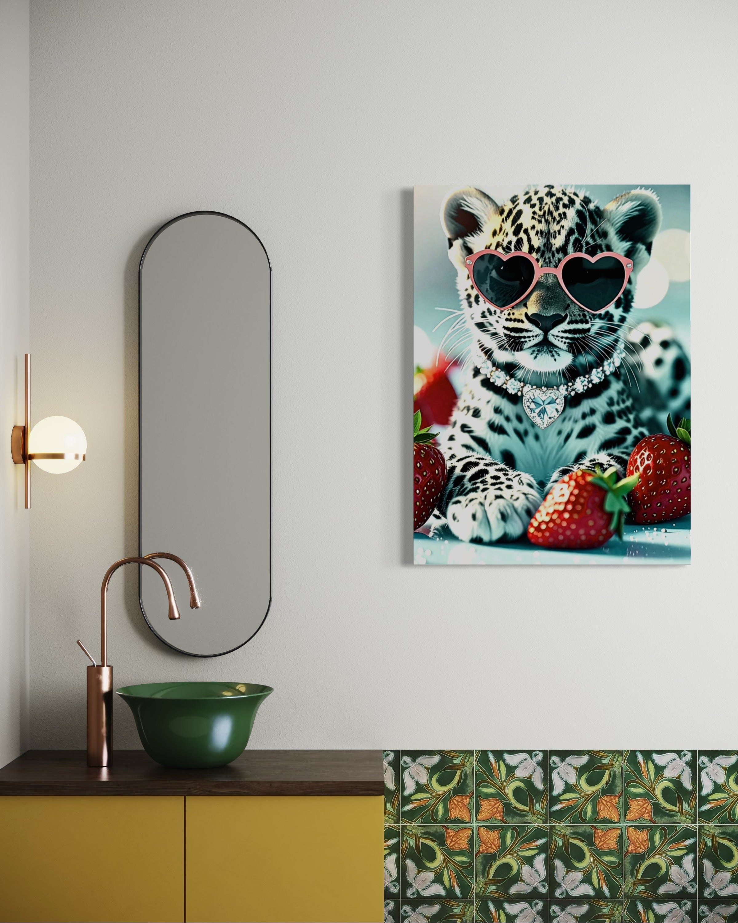 Leopard Cub with Diamond Necklace & Heart Sunglasses