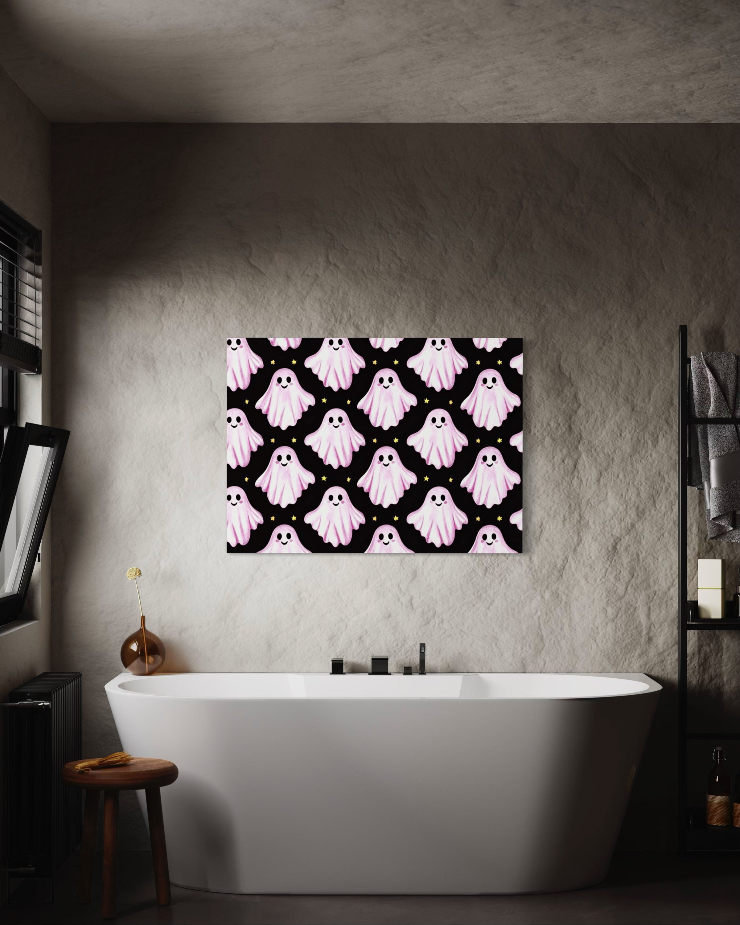 Pink Ghost Pattern on Black