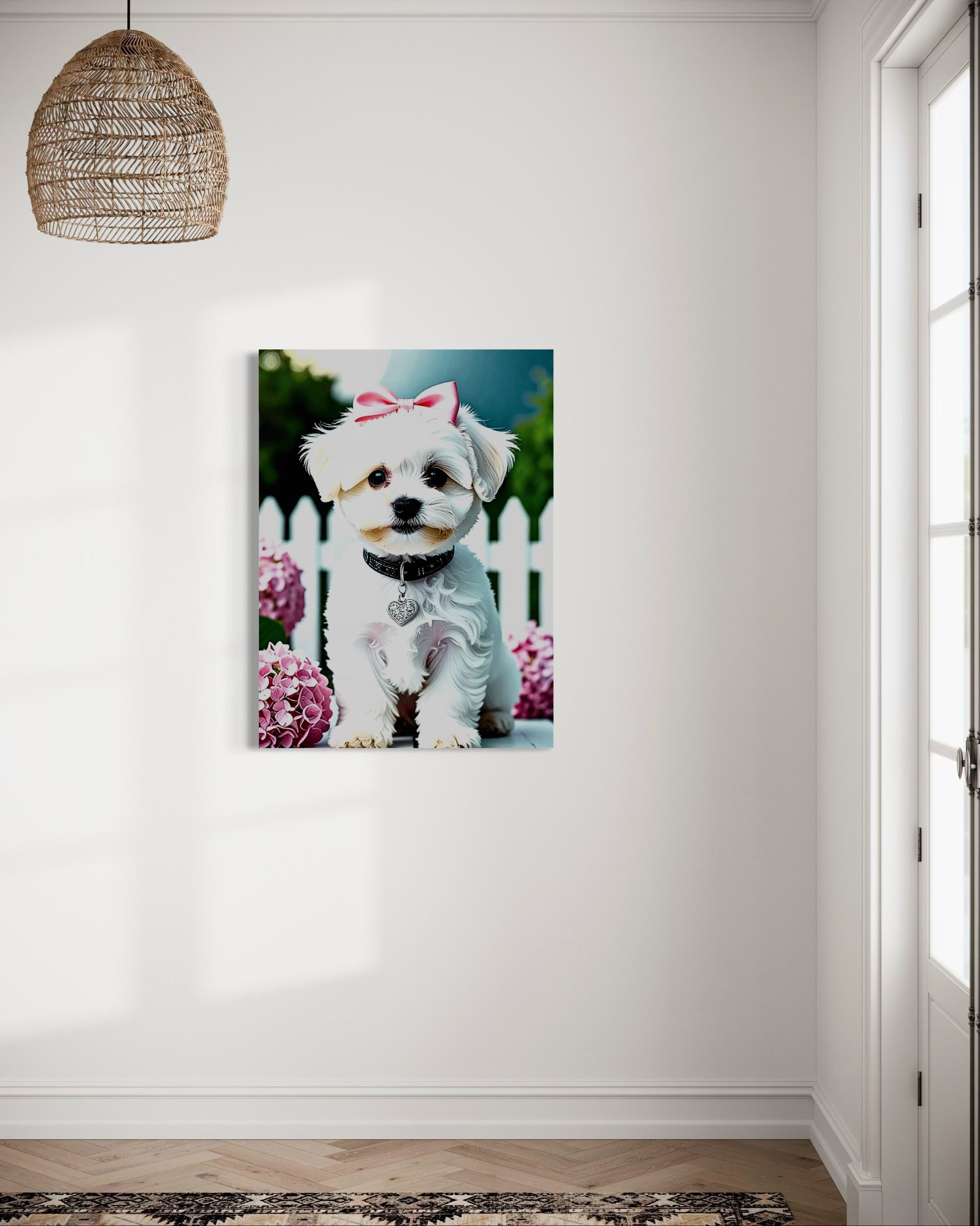 Baby Maltese with Hydrangeas