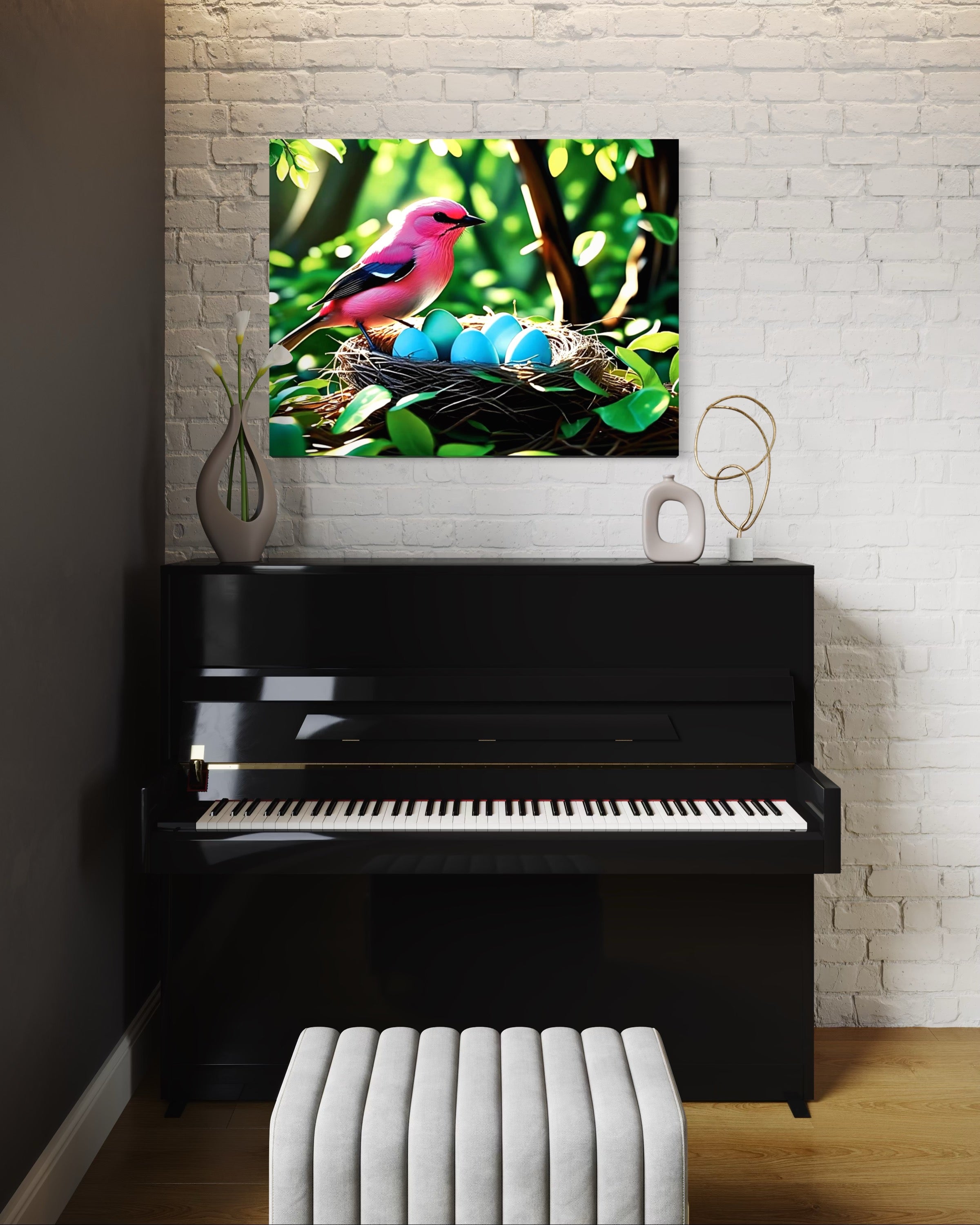 Bubblegum Bird with Blue Egg Nest Museum Print