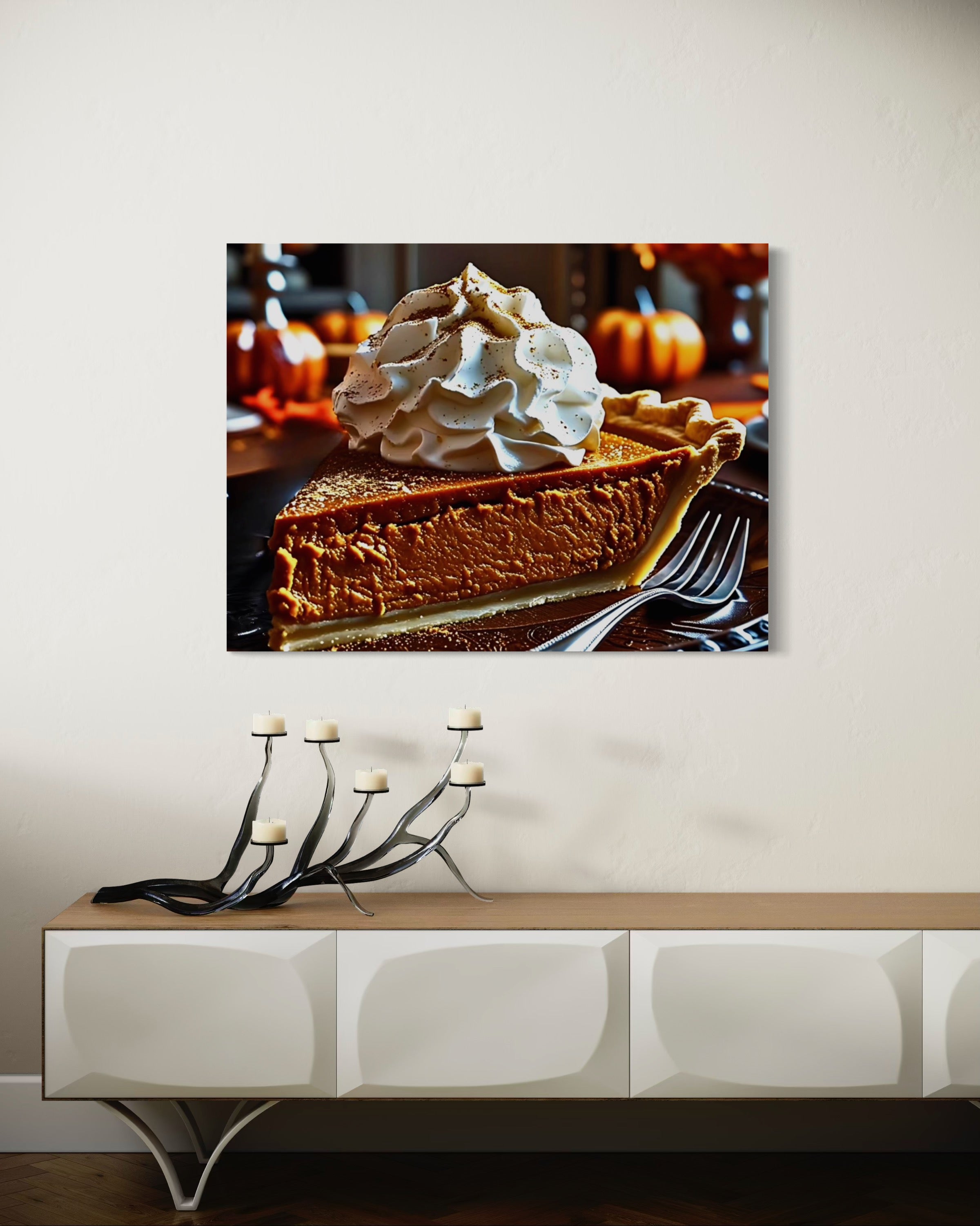 Pumpkin Pie Slice topped with Whipped Cream and Nutmeg