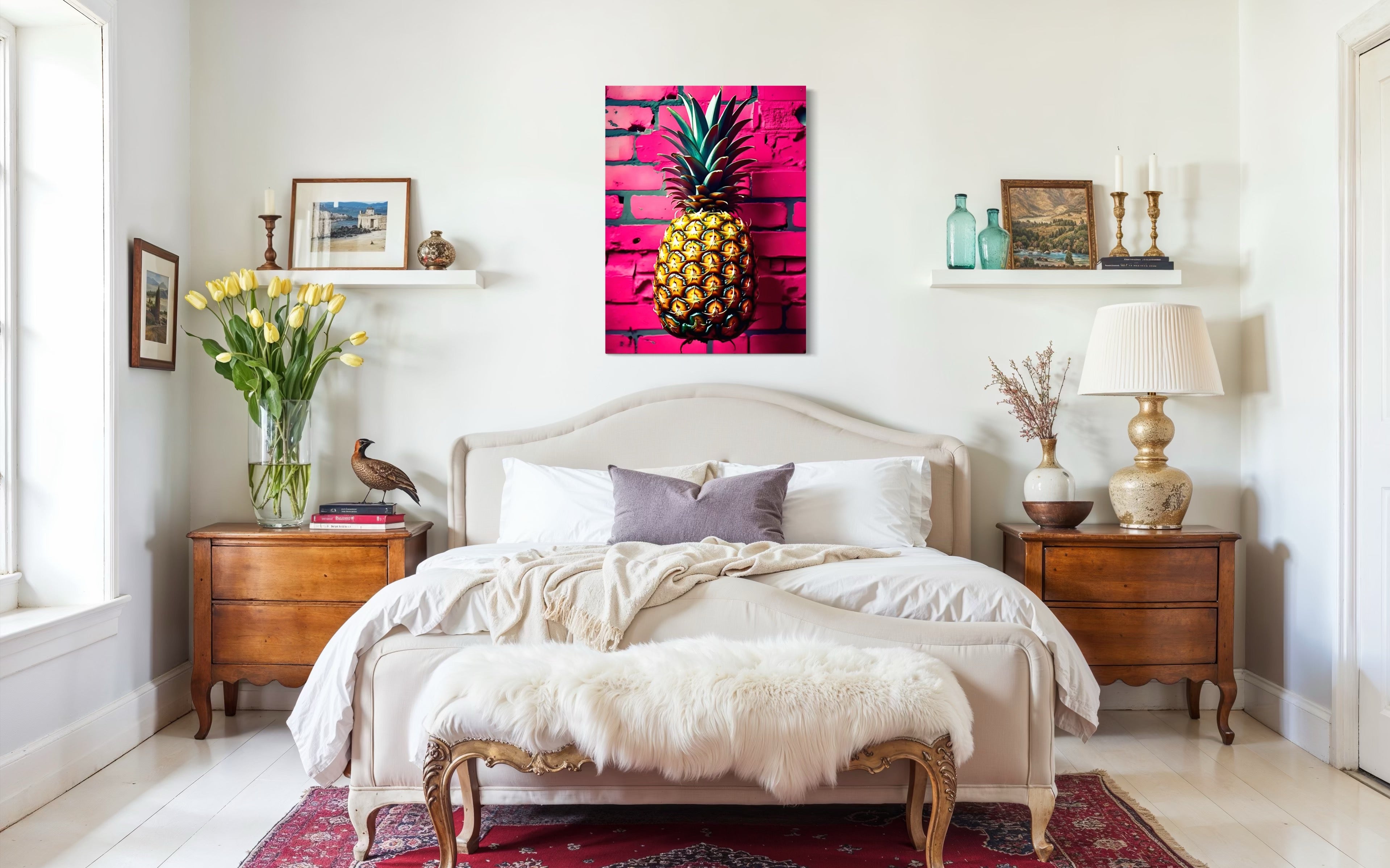 Vibrant Pineapple with Hot Pink Brick Background