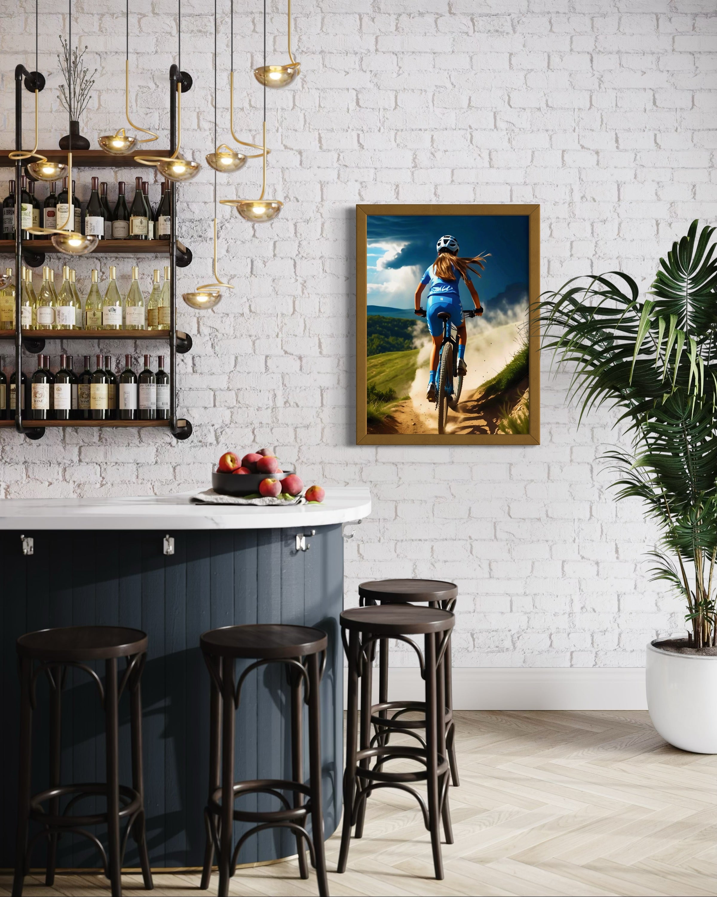 Girl Mountain Biking Blue Museum Print