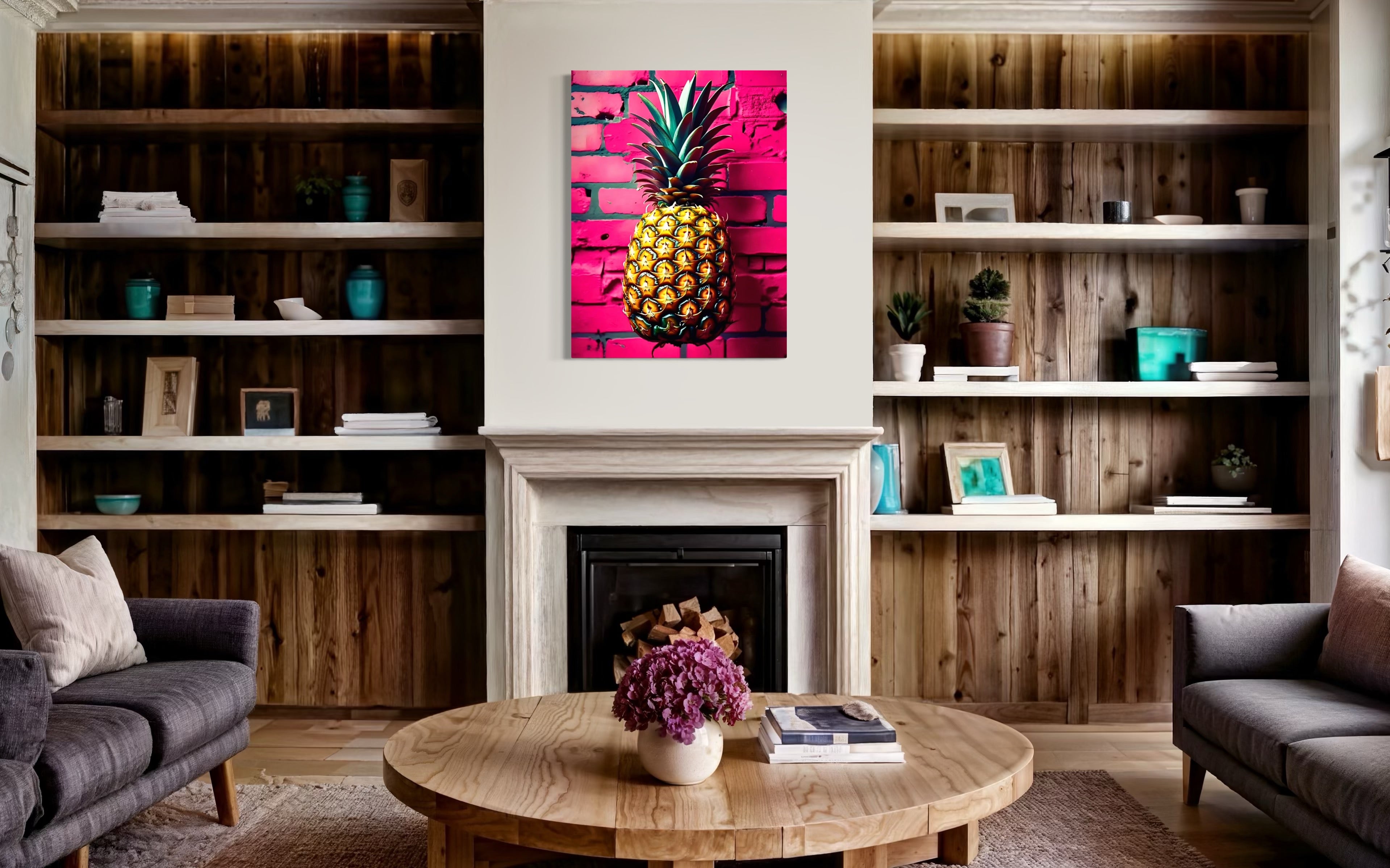 Vibrant Pineapple with Hot Pink Brick Background