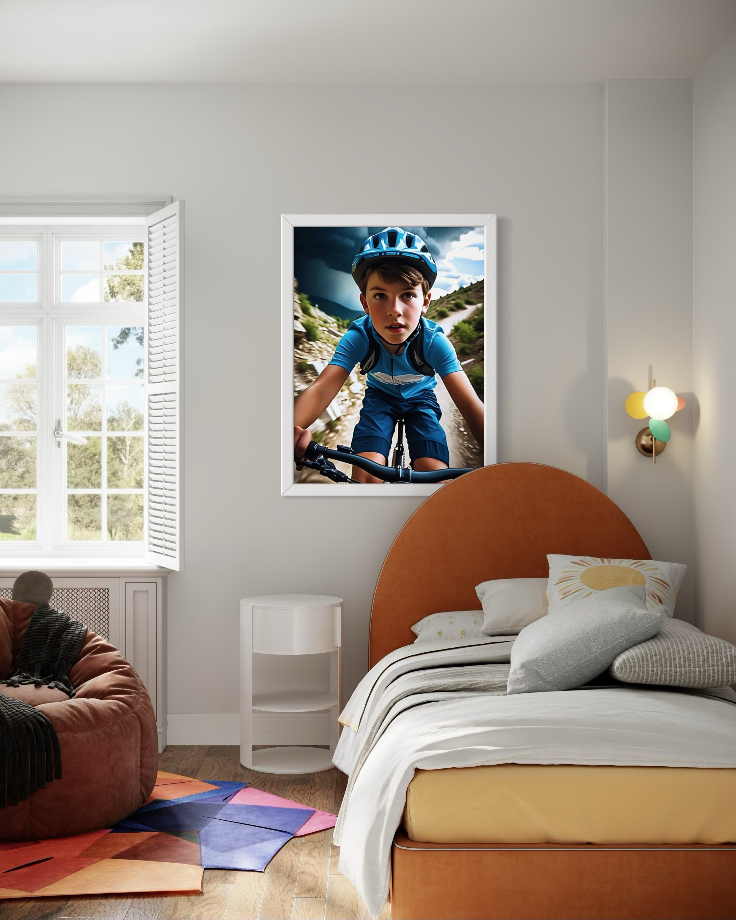 Boy Mountain Biking Blue Museum Print