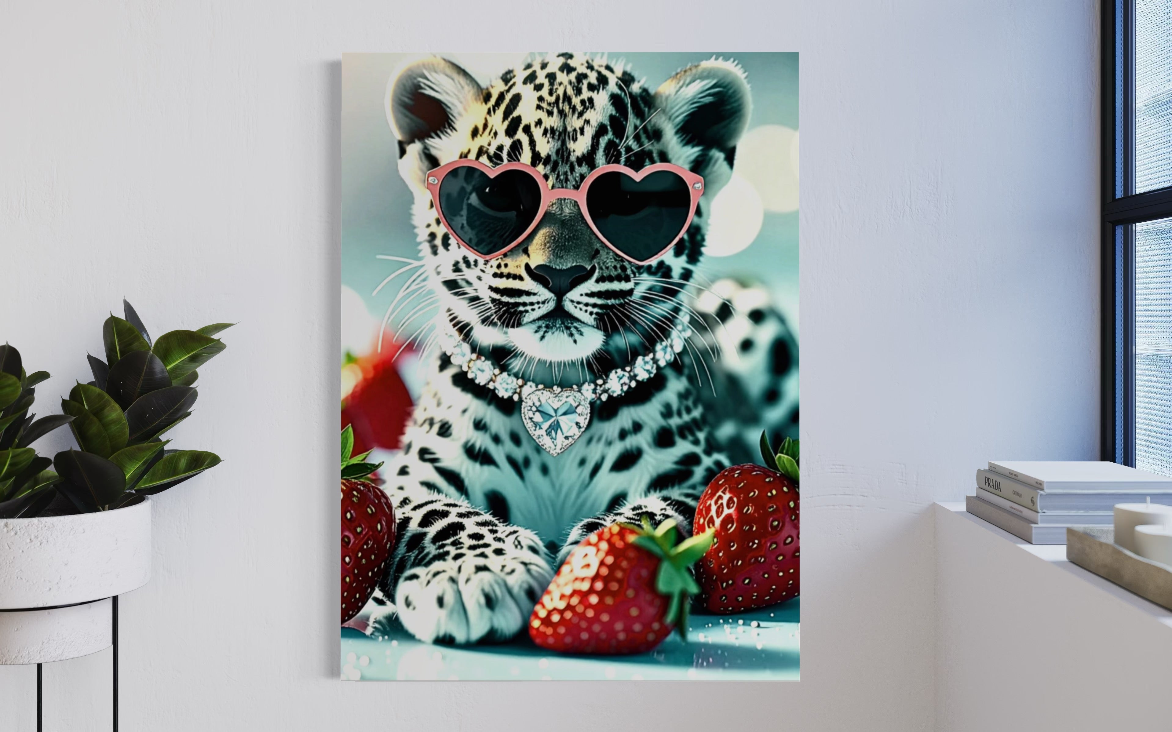 Leopard Cub with Diamond Necklace & Heart Sunglasses