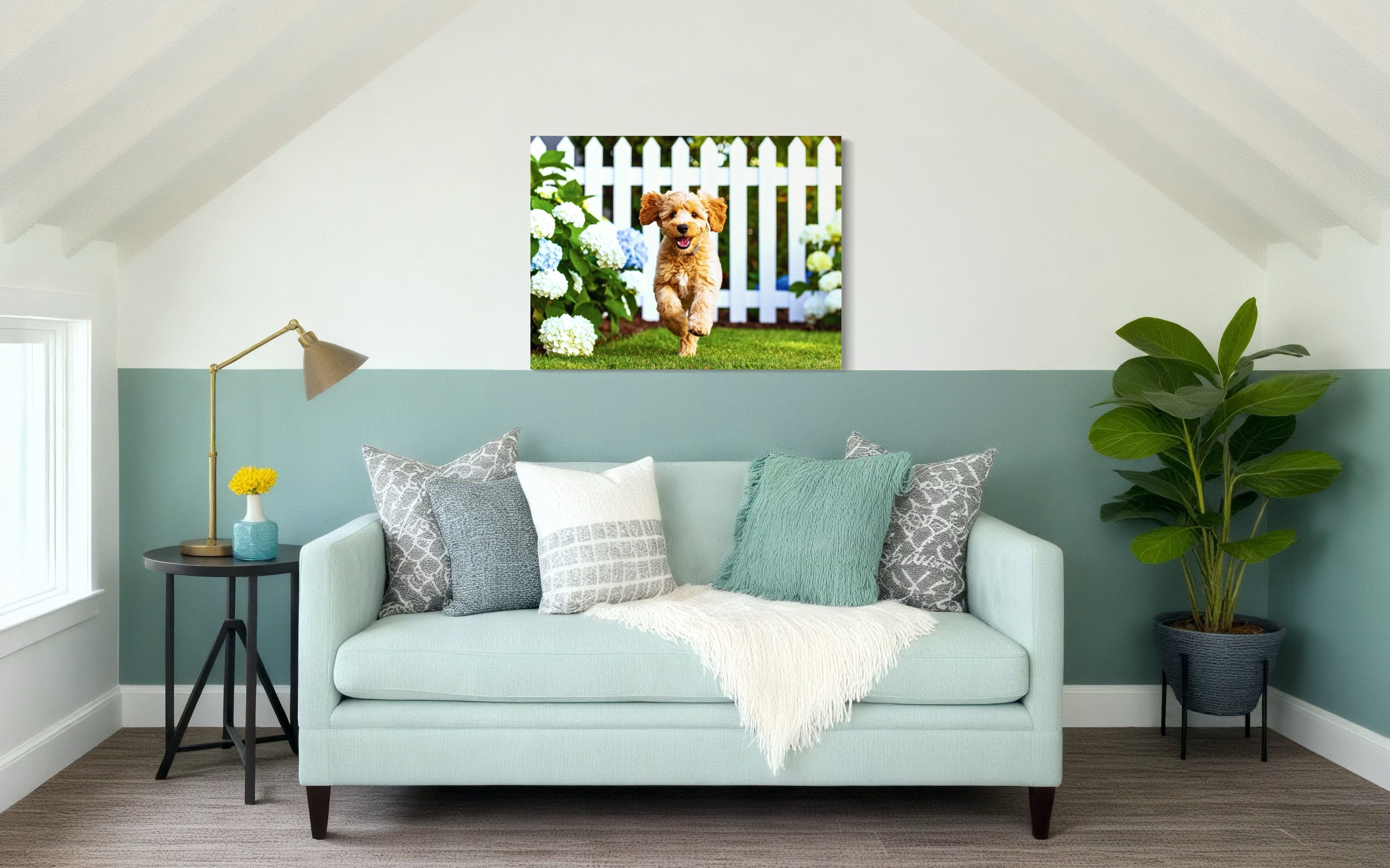 Goldendoodle Puppy Hydrangea Garden Museum Print