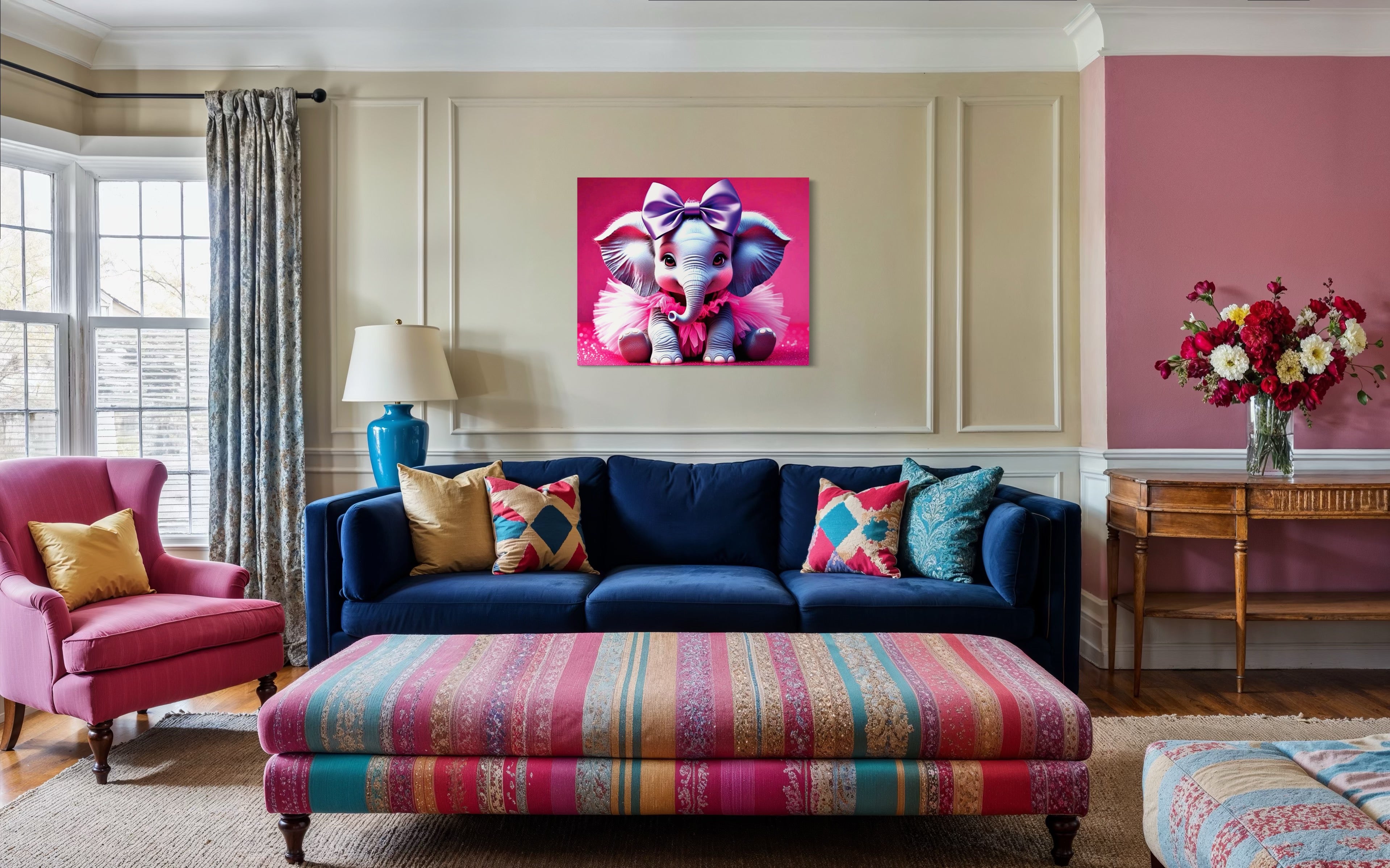 Baby Girl Elephant with a tutu and Bow Museum Print