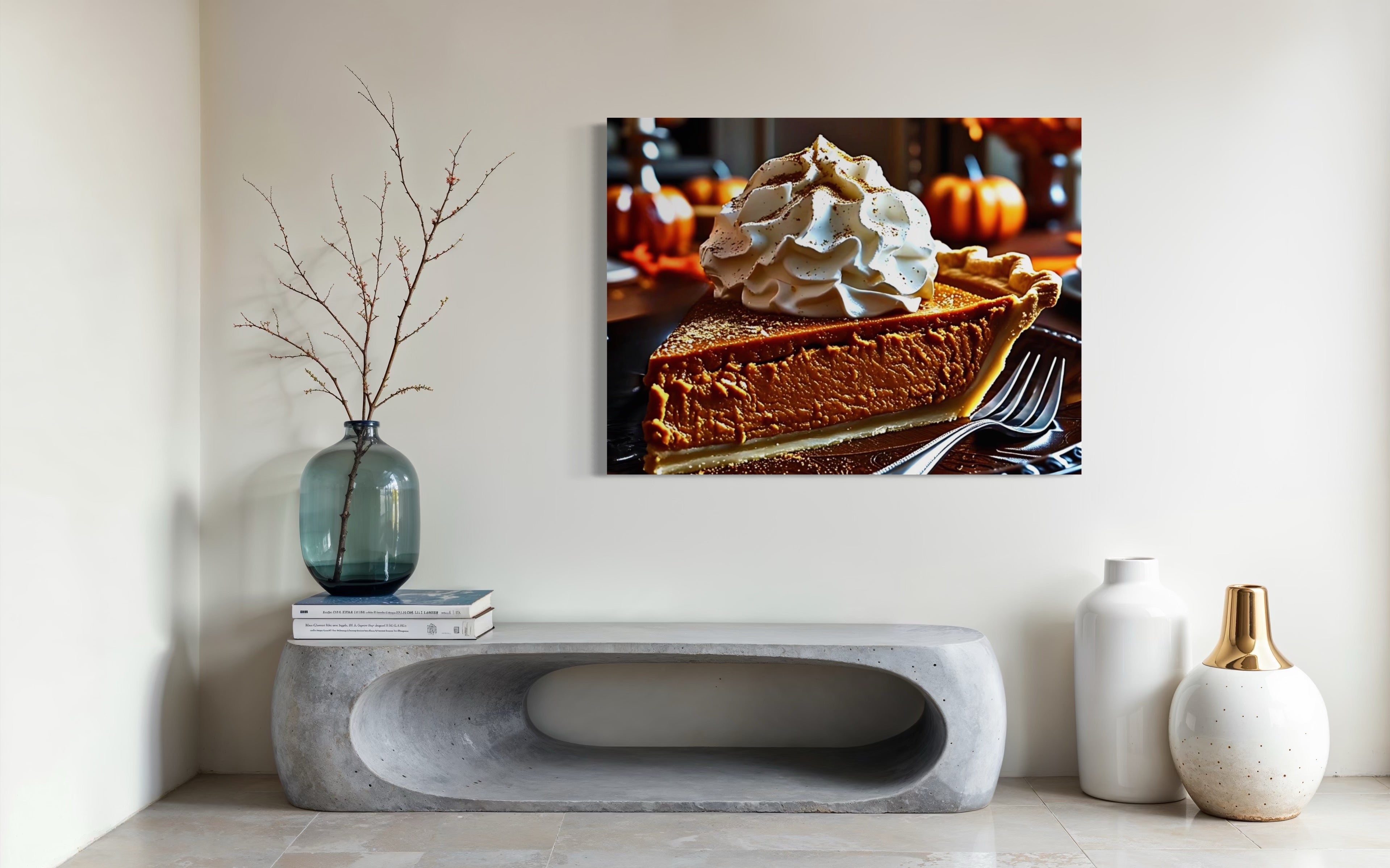 Pumpkin Pie Slice topped with Whipped Cream and Nutmeg
