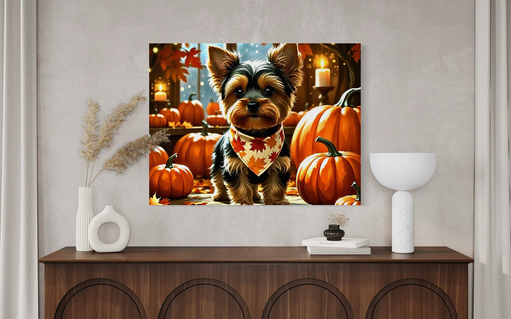 Yorkie cozy in the Fall