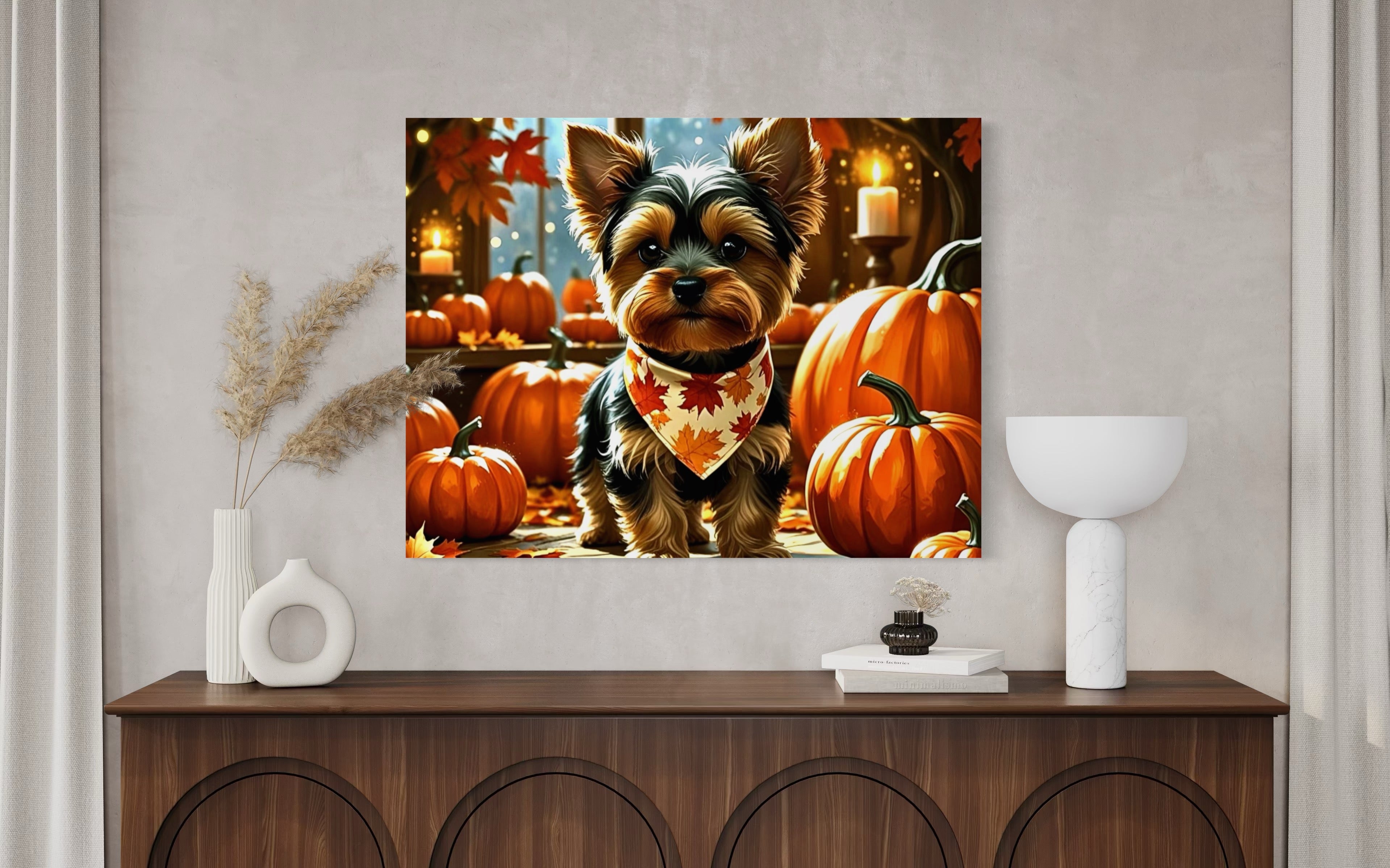 Yorkie cozy in the Fall