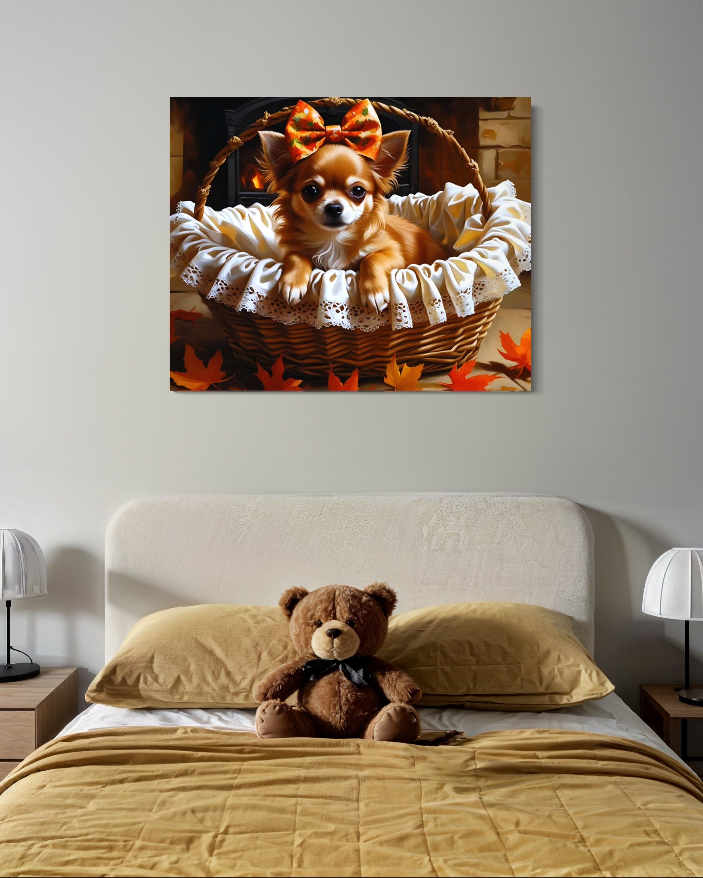 Autumn Chihuahua with Bow in Basket