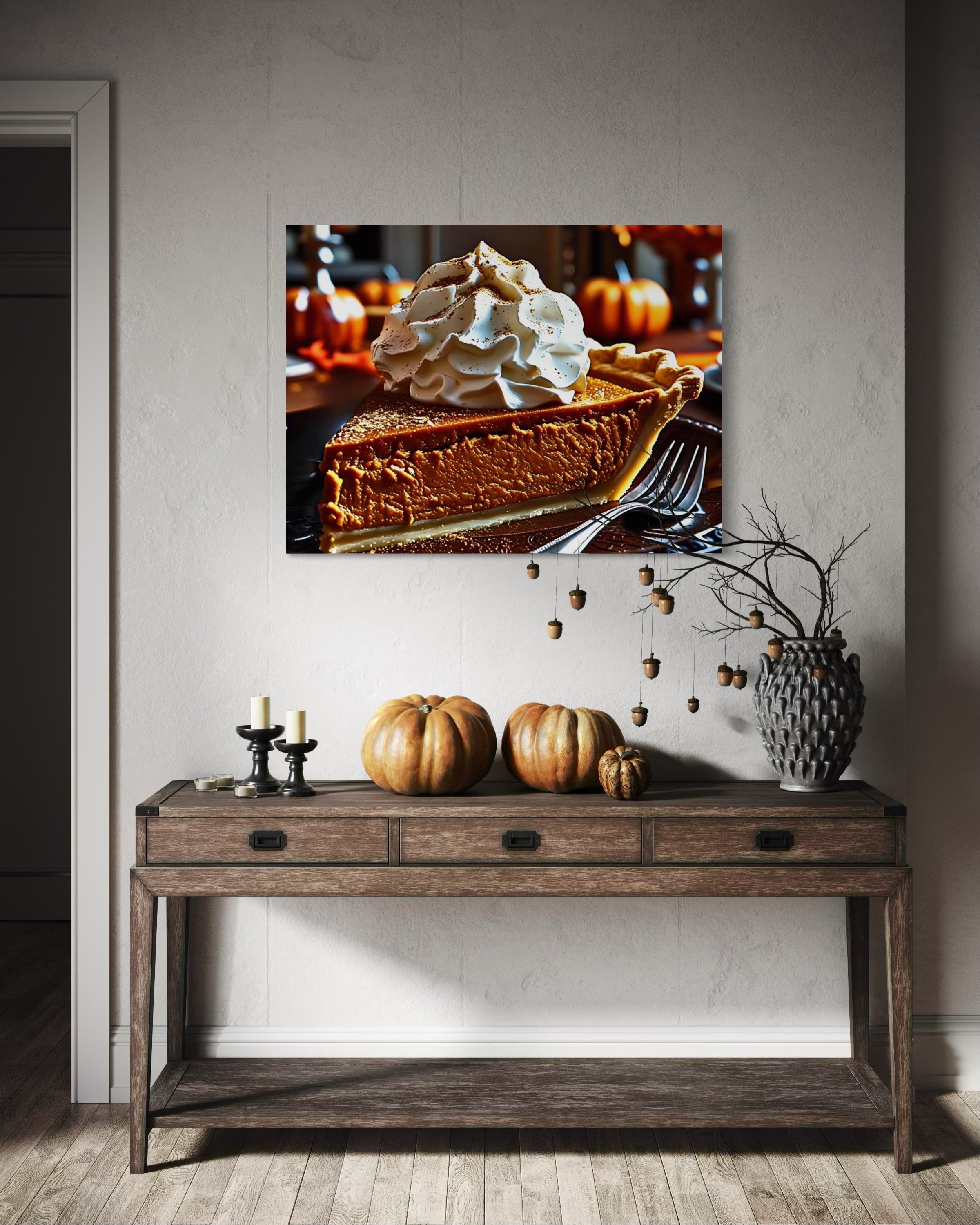 Pumpkin Pie Slice topped with Whipped Cream and Nutmeg