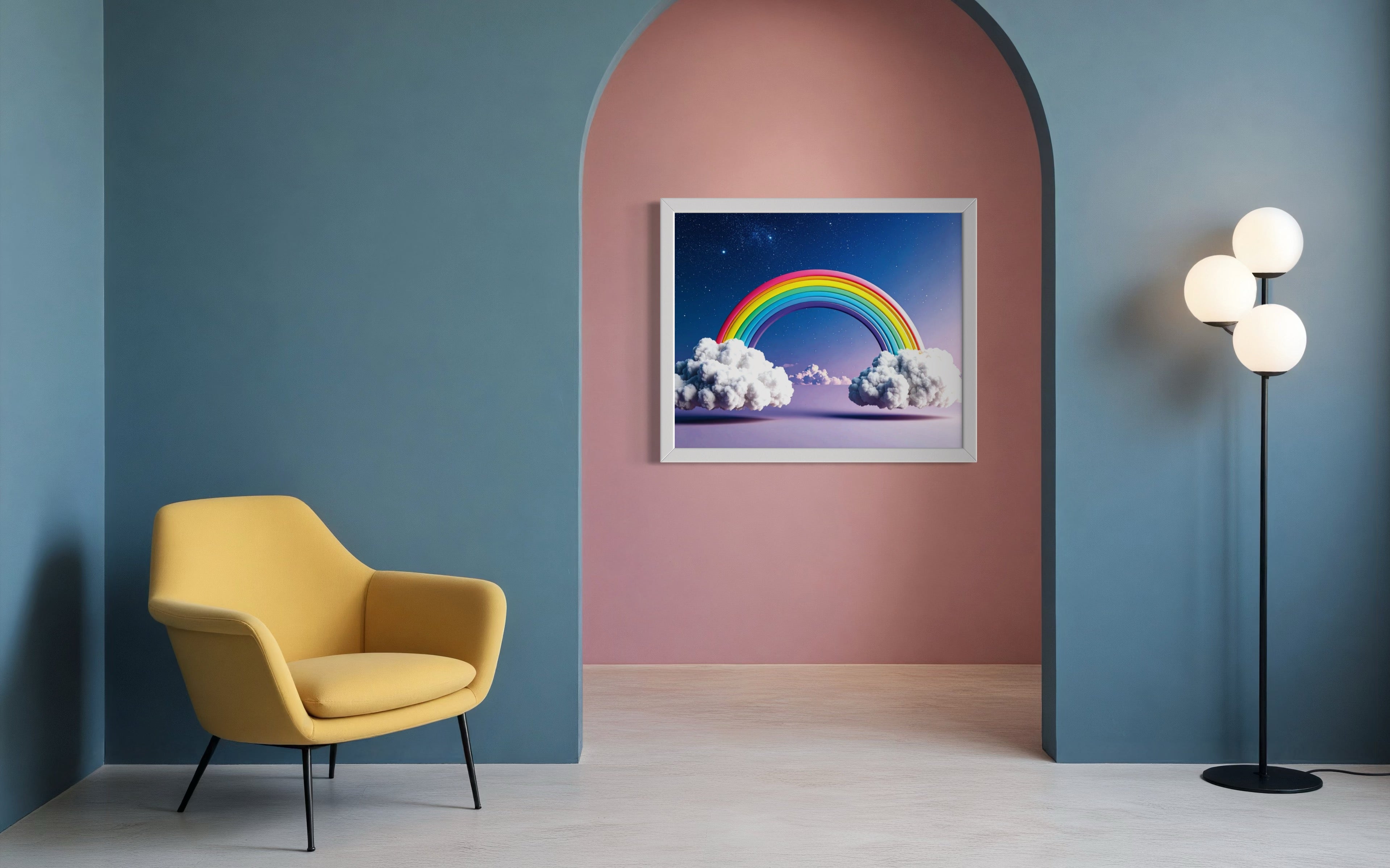 Floating Rainbow with Clouds Museum Print