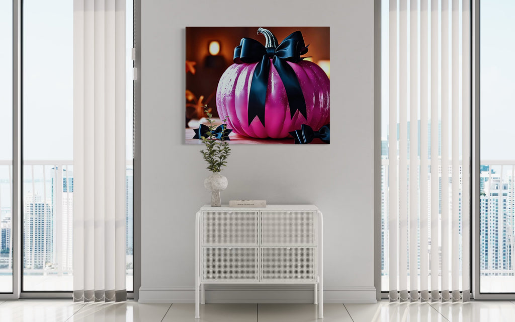 Hot Pink Pumpkin with Black Satin Bow Museum Print