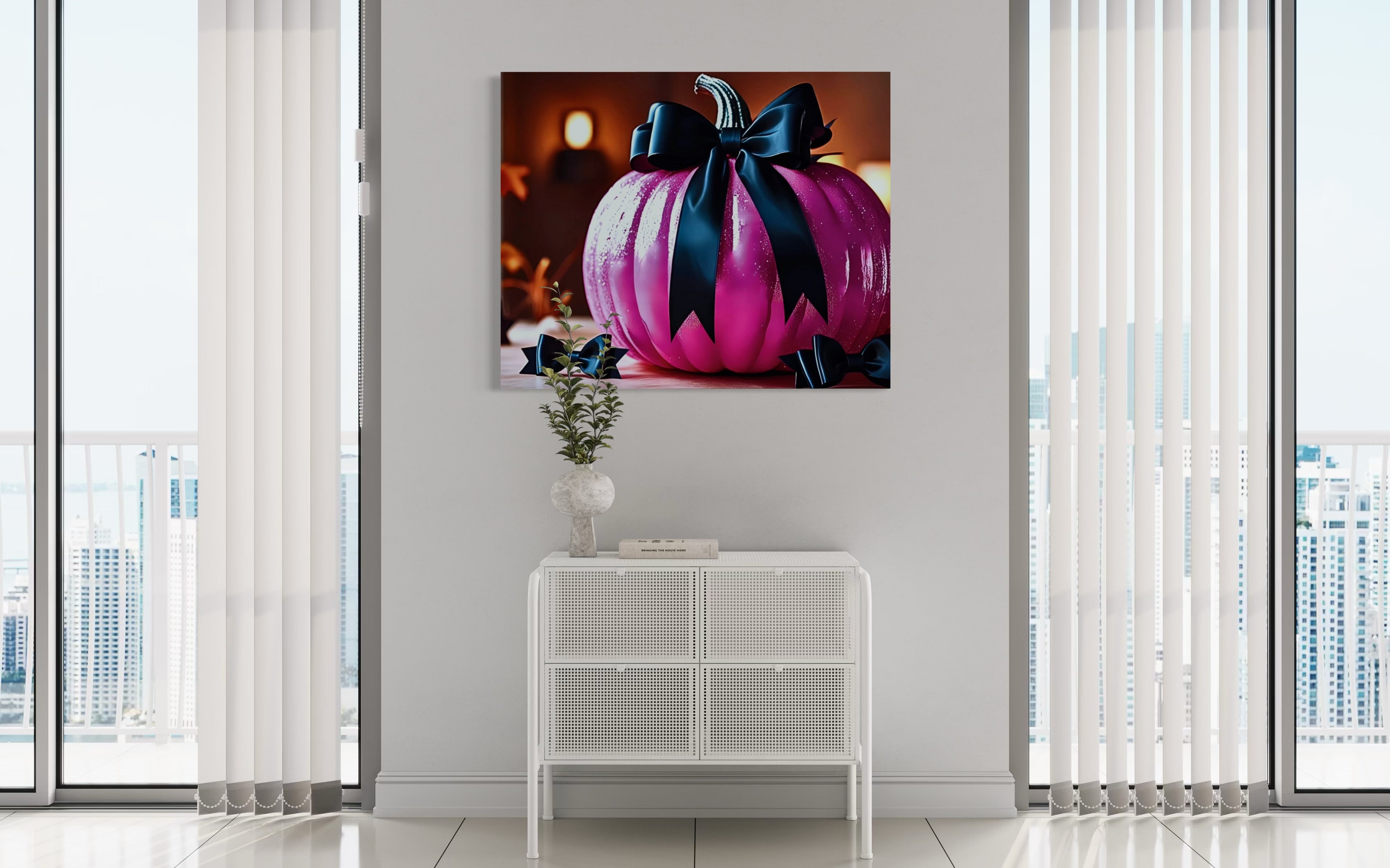 Hot Pink Pumpkin with Black Satin Bow Museum Print