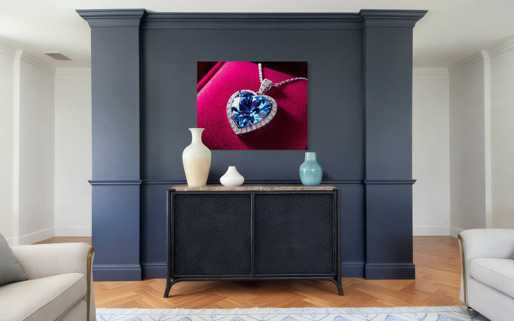 Blue Diamond Heart Necklace on Pink Velvet Museum Print