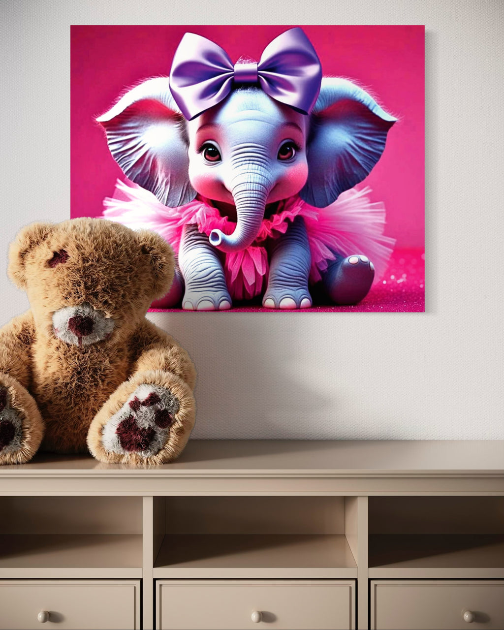 Baby Girl Elephant with a tutu and Bow Museum Print