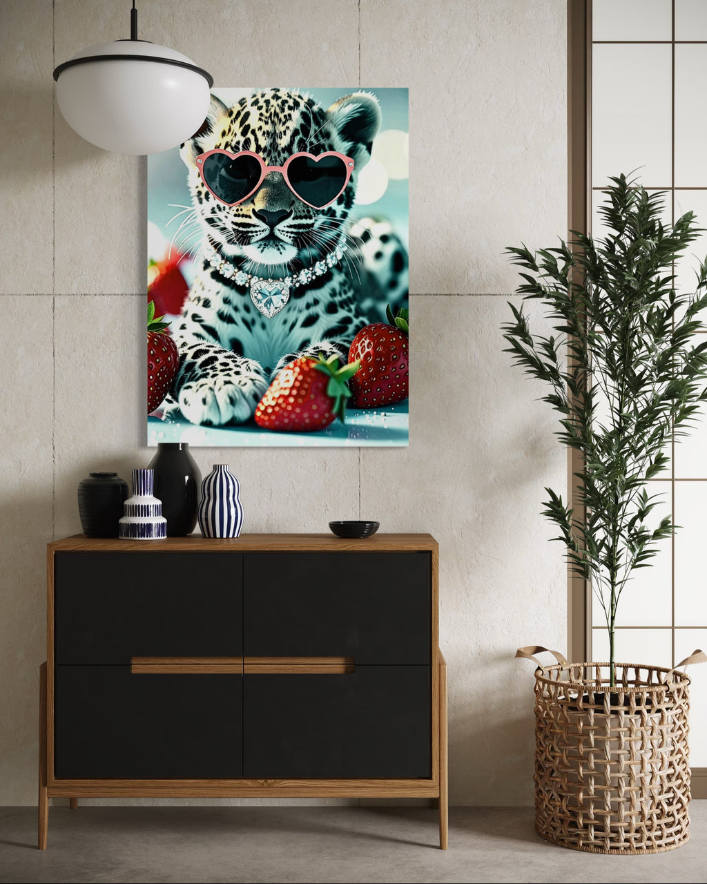 Leopard Cub with Diamond Necklace & Heart Sunglasses