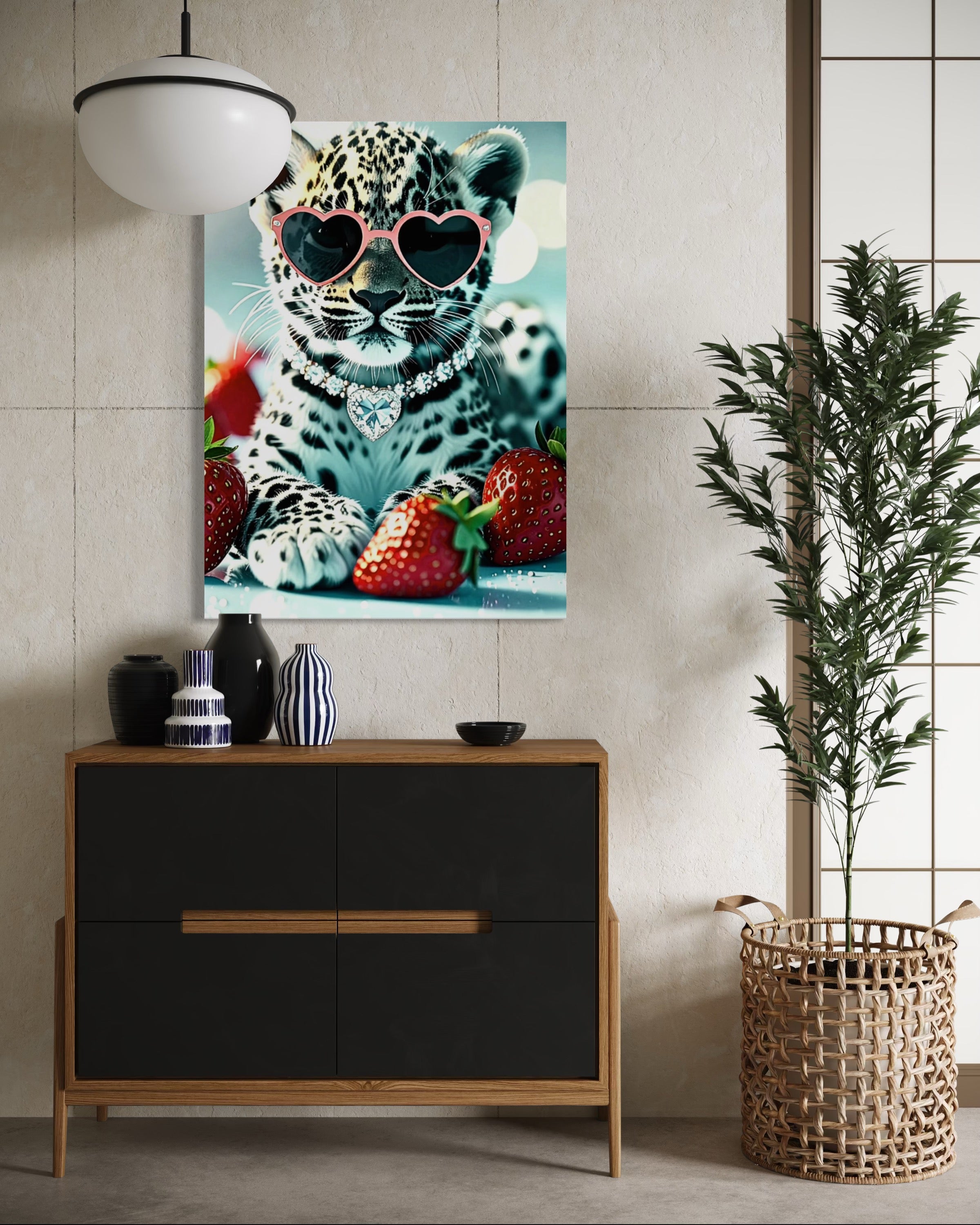 Leopard Cub with Diamond Necklace & Heart Sunglasses