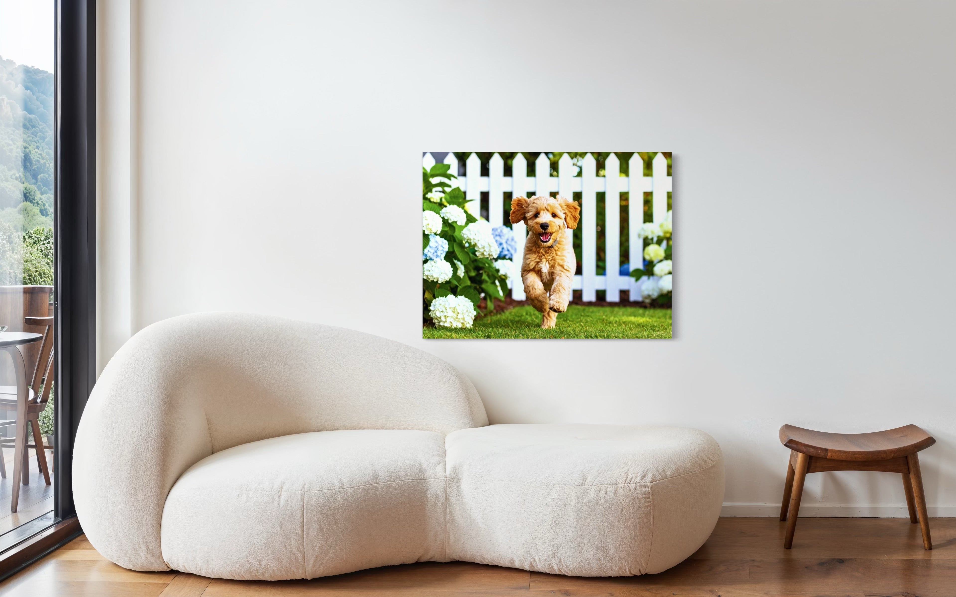 Goldendoodle Puppy Hydrangea Garden Museum Print