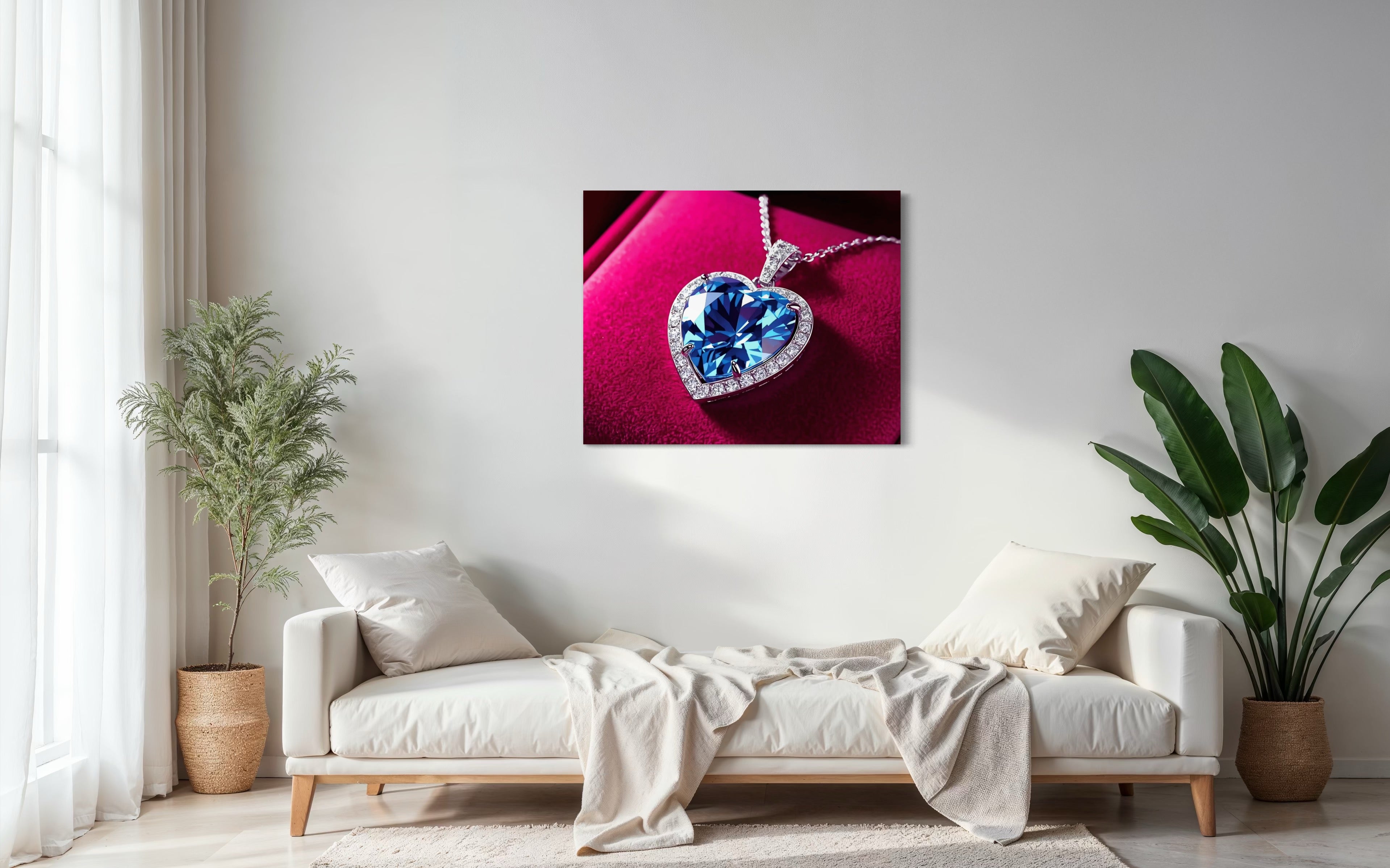 Blue Diamond Heart Necklace on Pink Velvet Museum Print