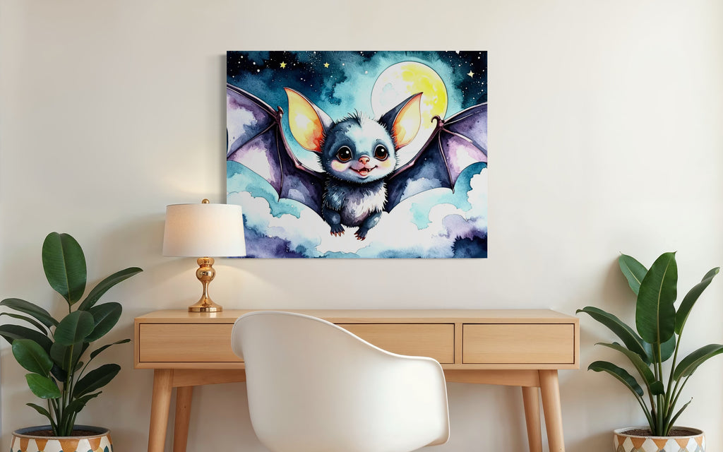 Baby Bat flying under a Full Moon