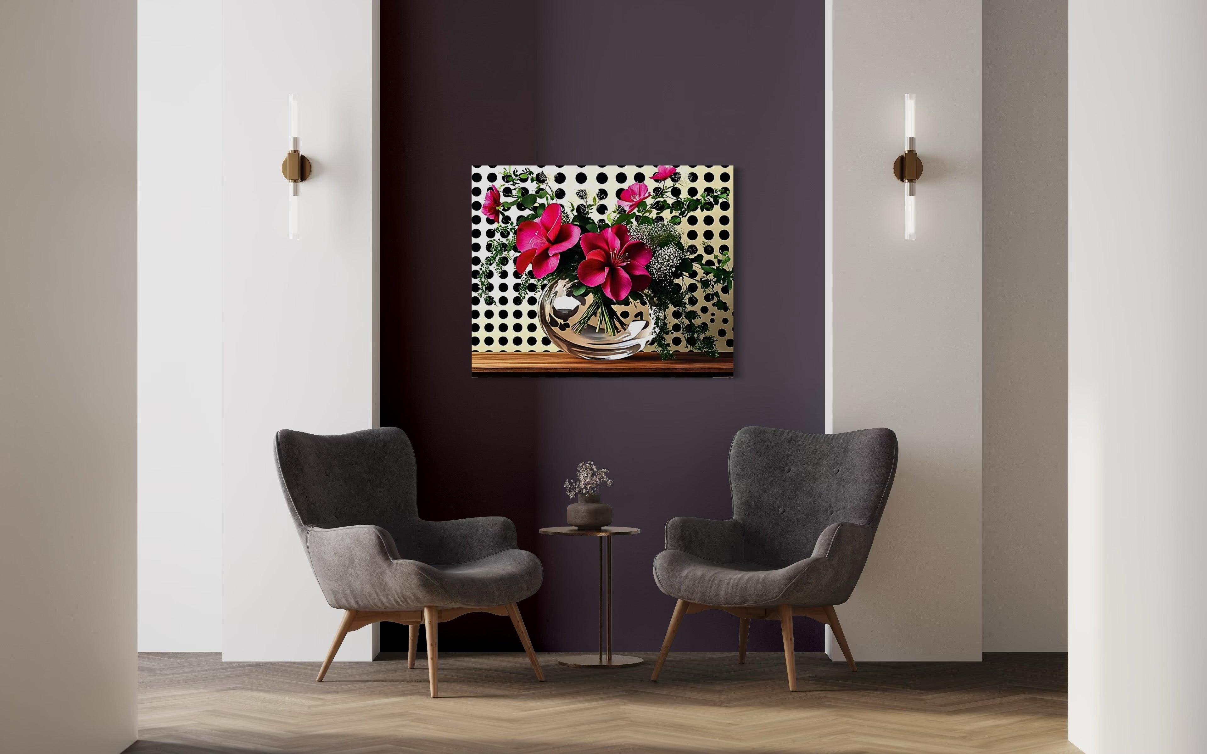 Fuscia Florals on Polka Dots