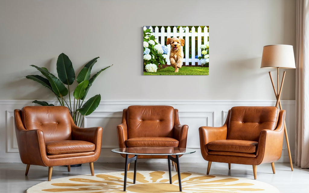 Goldendoodle Puppy Hydrangea Garden Museum Print