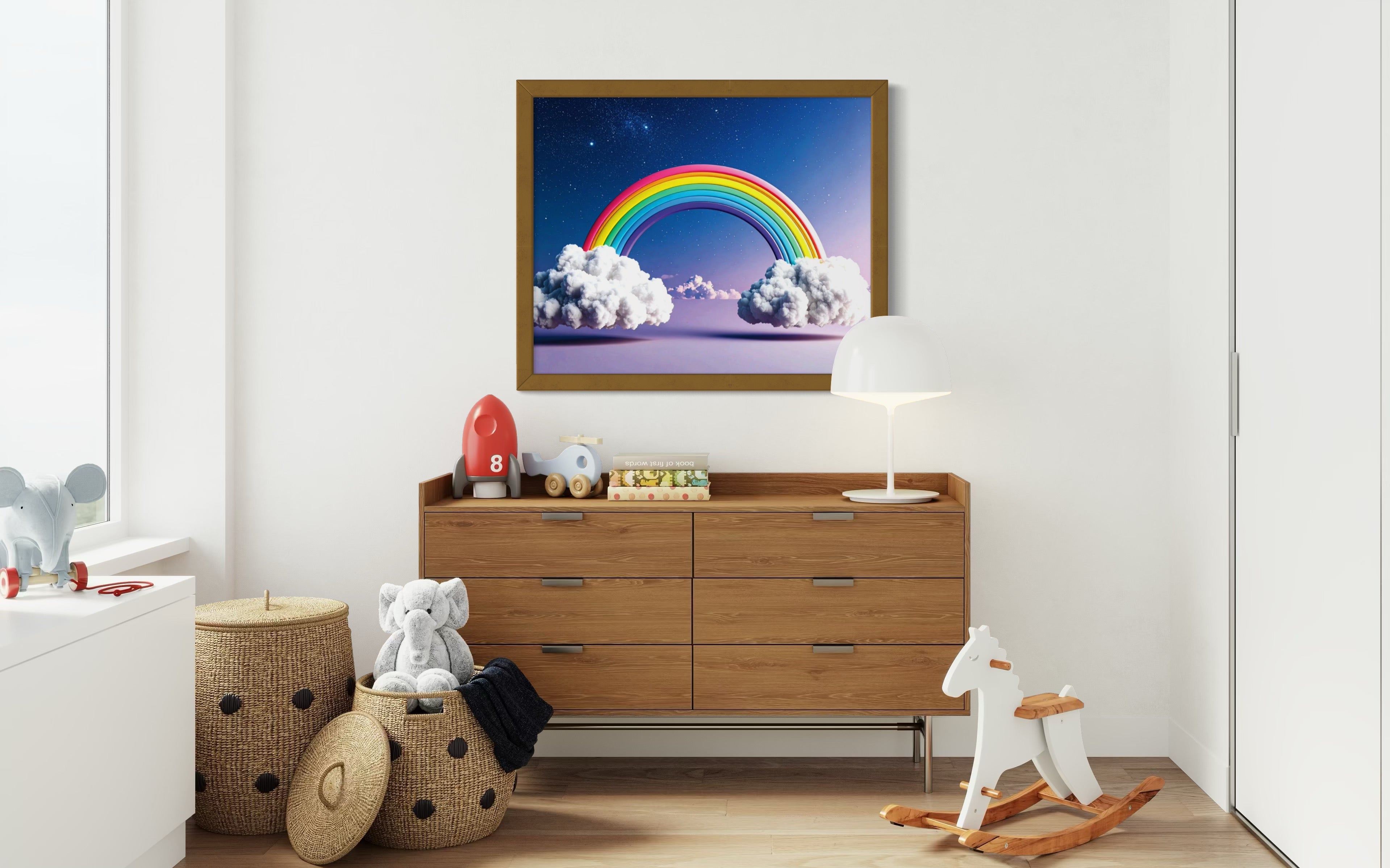 Floating Rainbow with Clouds Museum Print