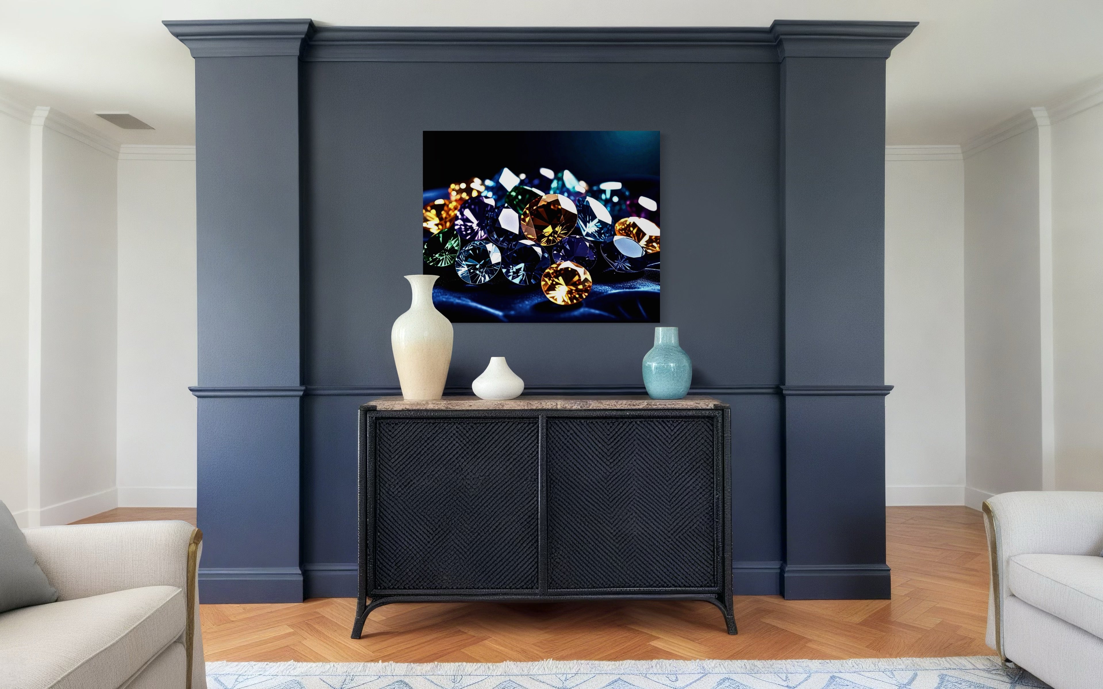 Gems on Plush Navy Velvet Pillow