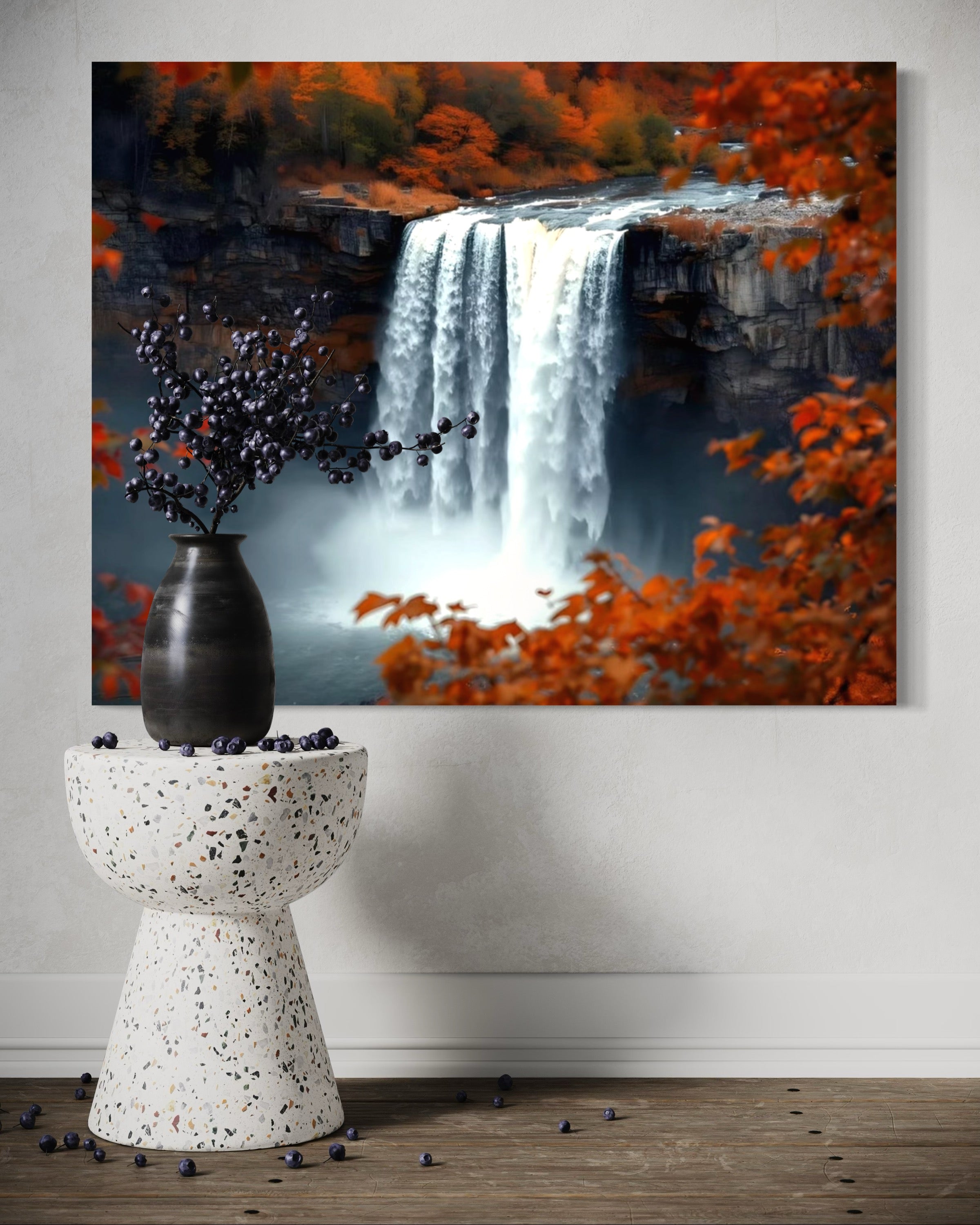 Autumn Waterfall Landscape Museum Print
