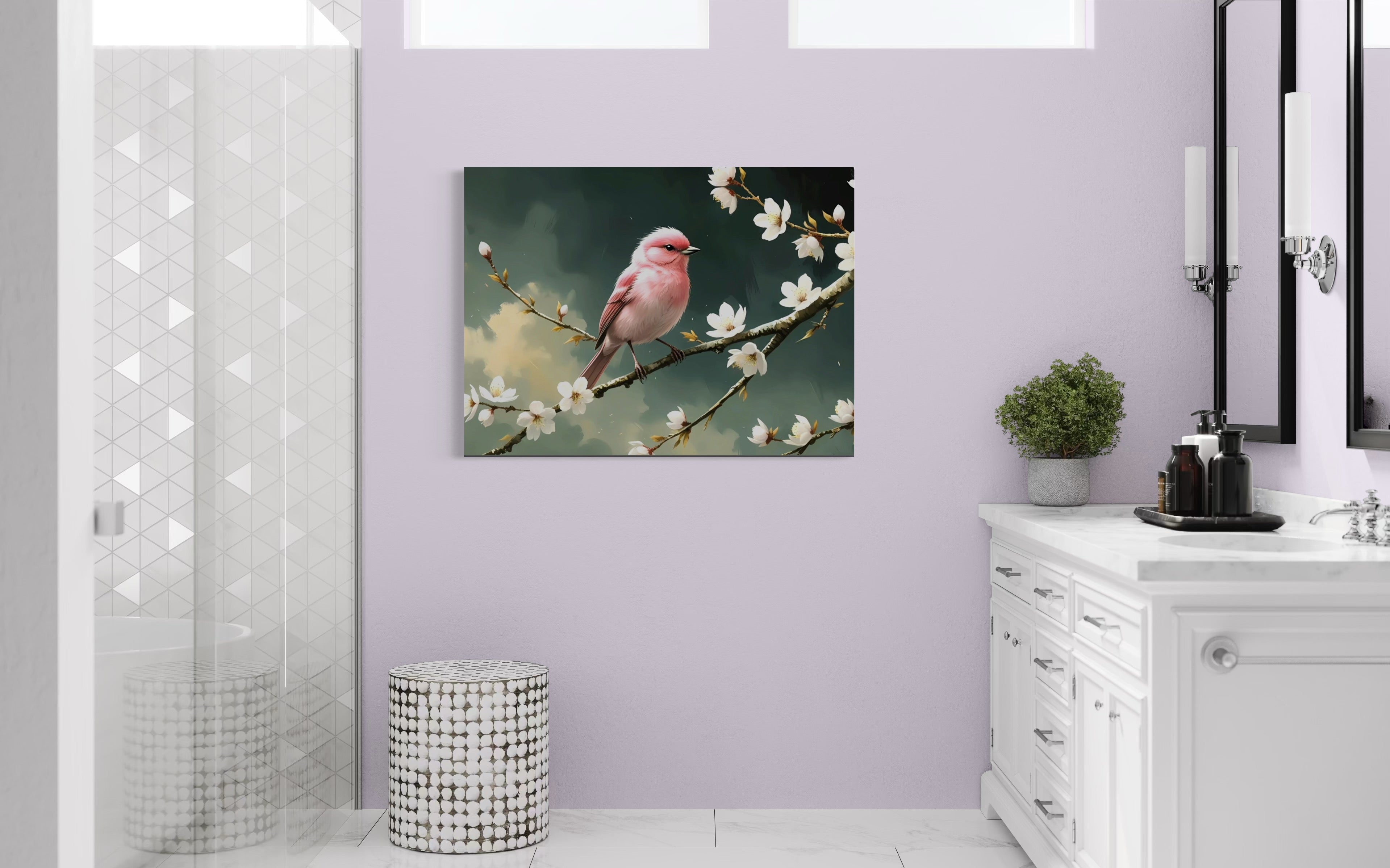 Bubblegum Bird with Blossoms Museum Print