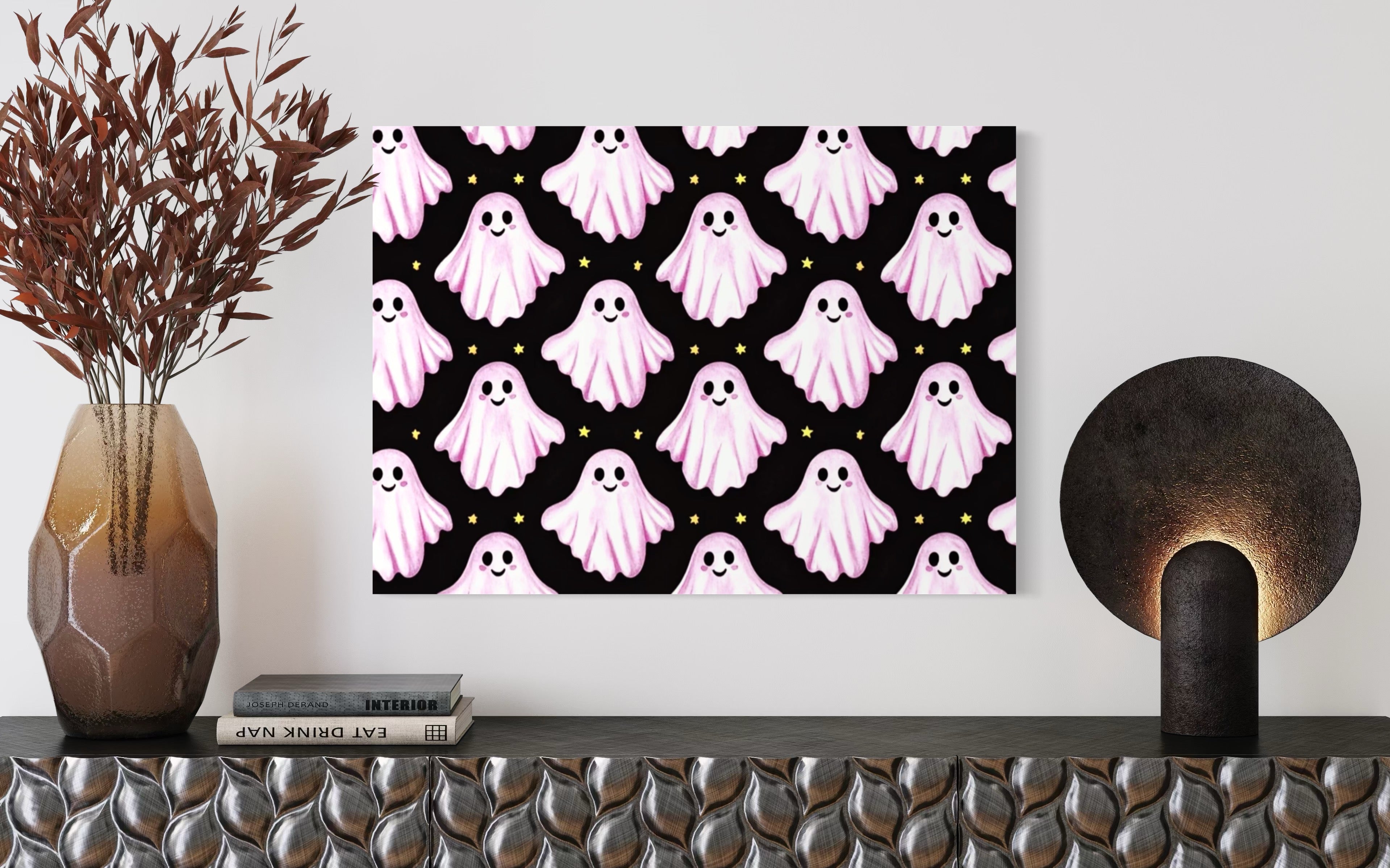 Pink Ghost Pattern on Black