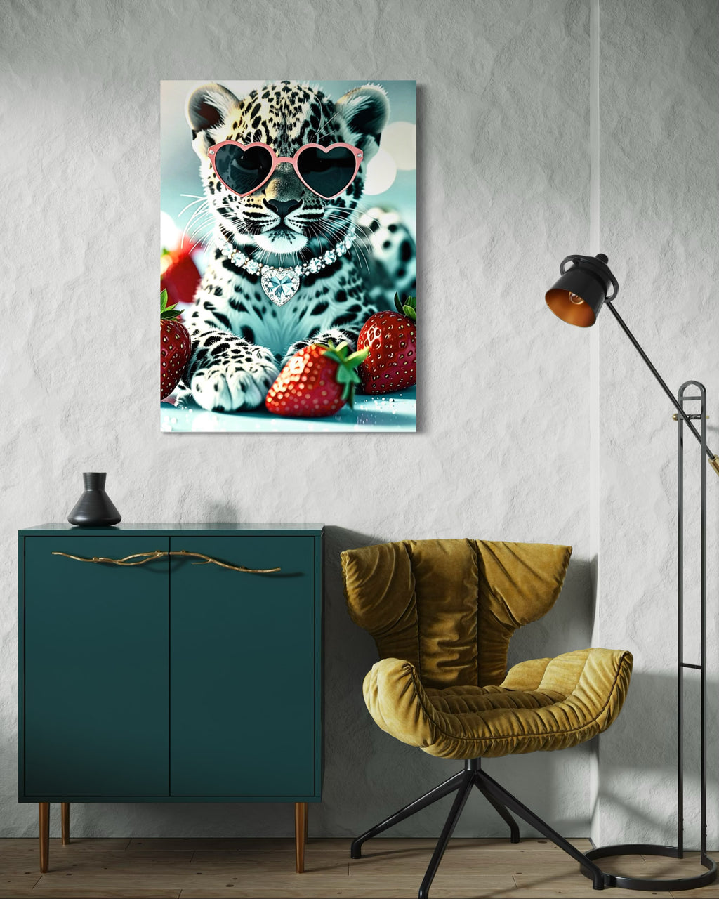 Leopard Cub with Diamond Necklace & Heart Sunglasses
