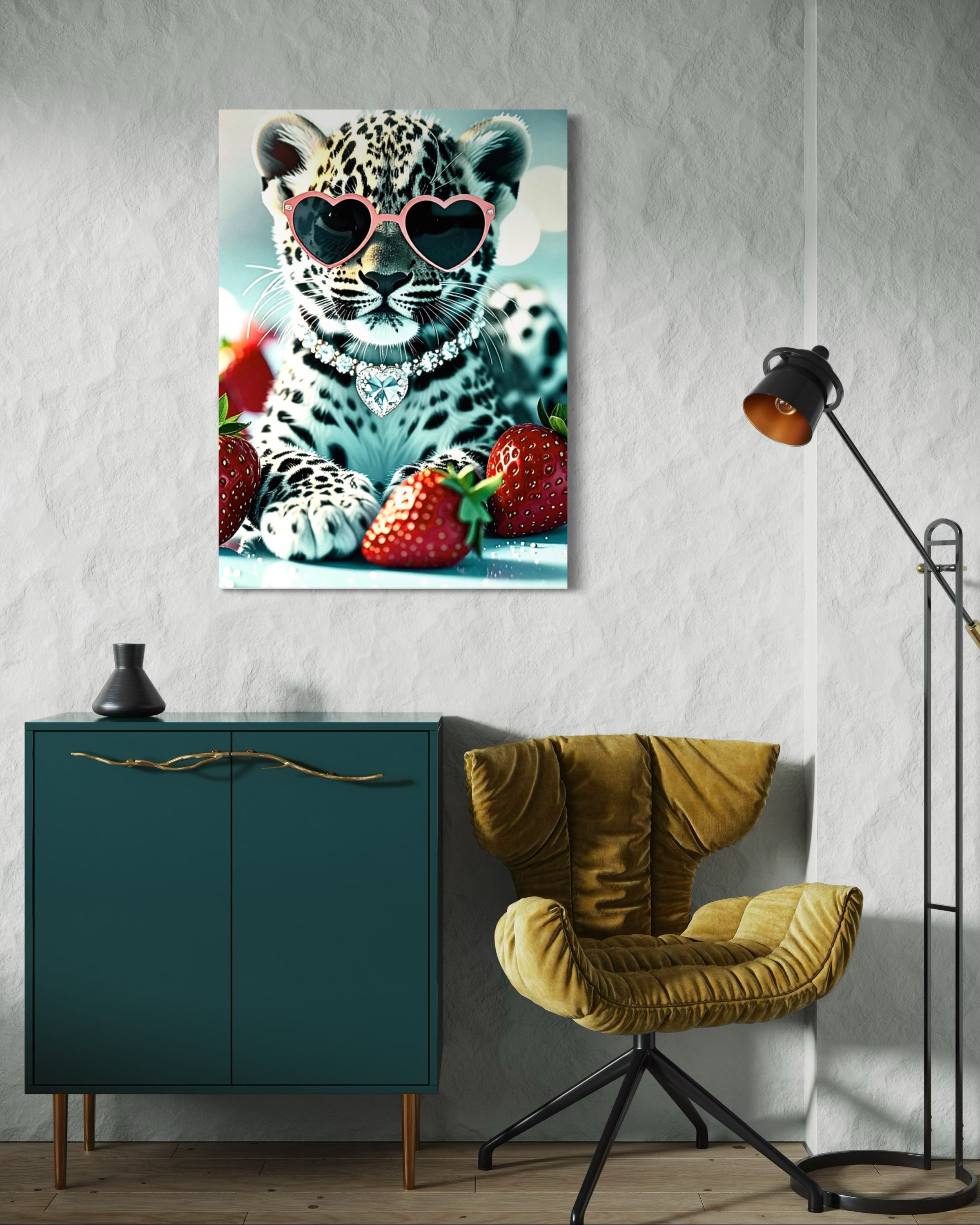 Leopard Cub with Diamond Necklace & Heart Sunglasses