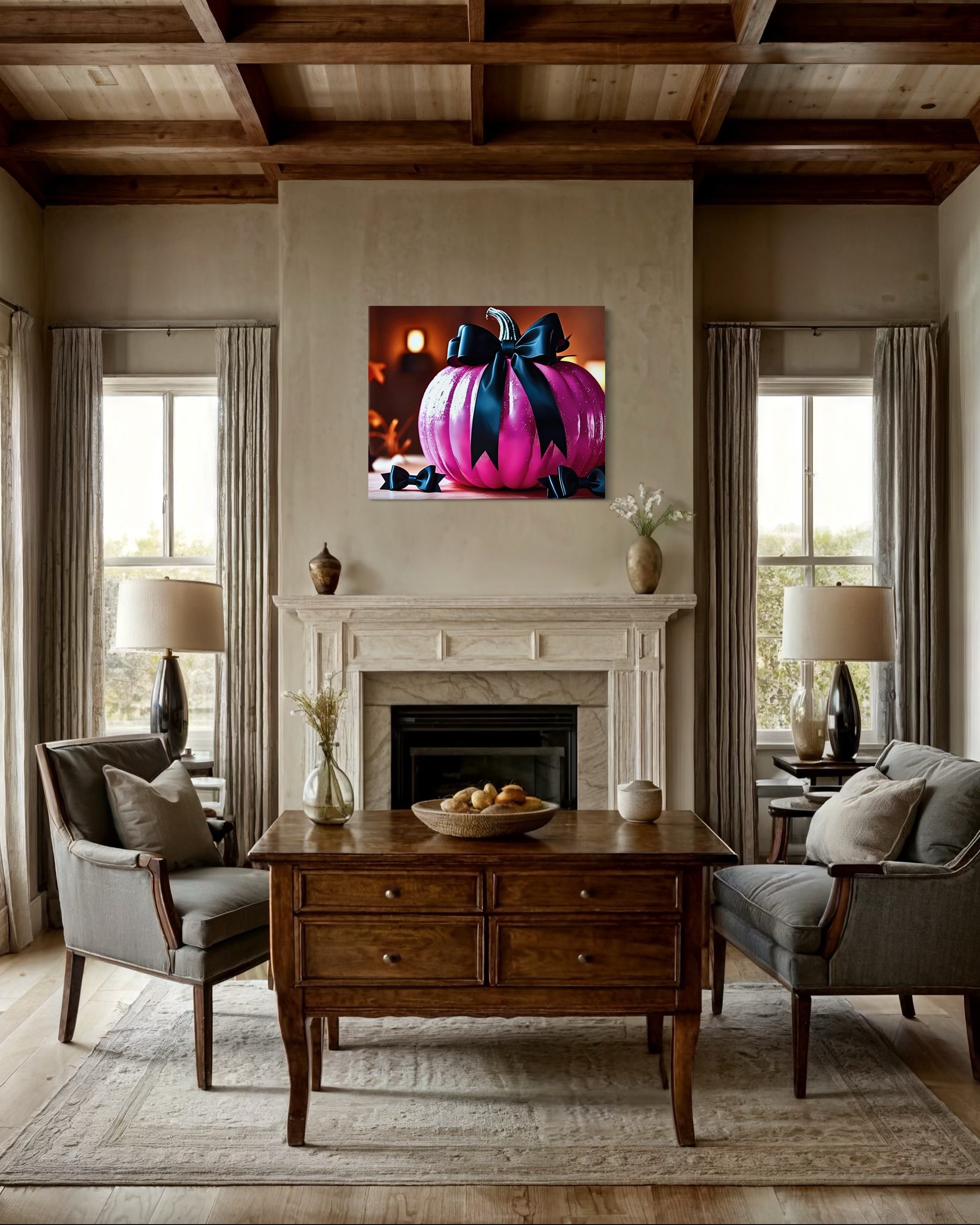 Hot Pink Pumpkin with Black Satin Bow Museum Print