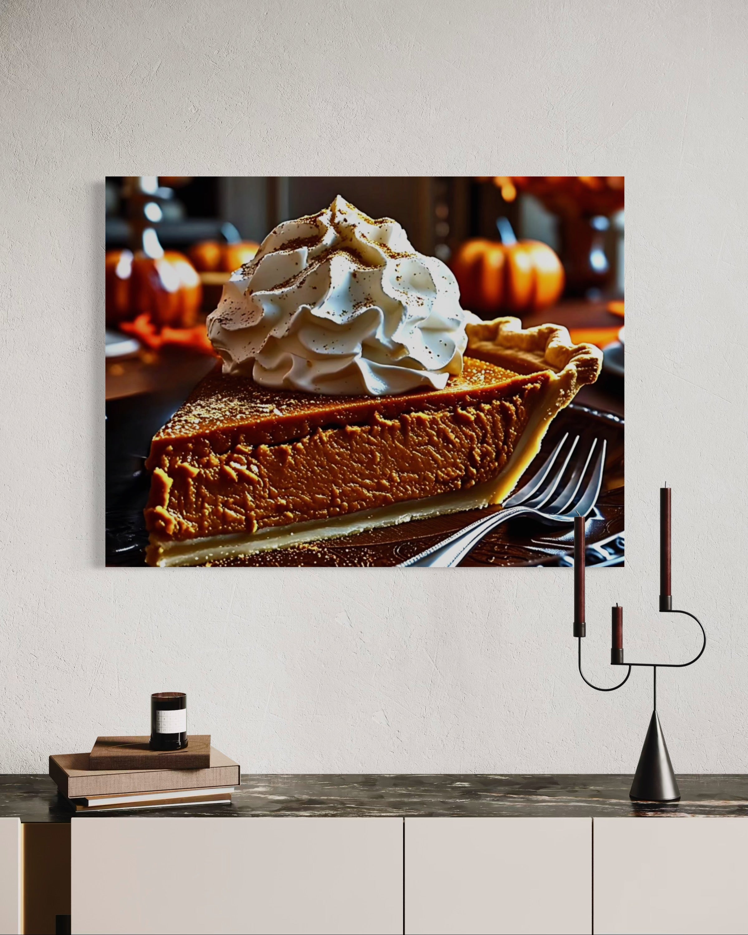 Pumpkin Pie Slice topped with Whipped Cream and Nutmeg