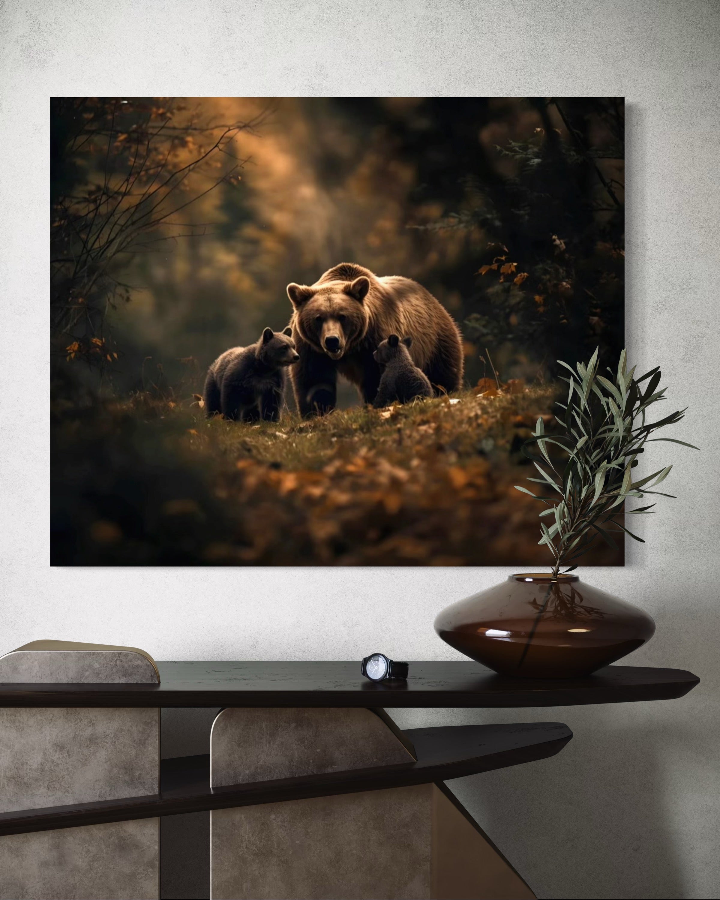 Brown Bear and Cubs Autumn in Alaska Museum Print