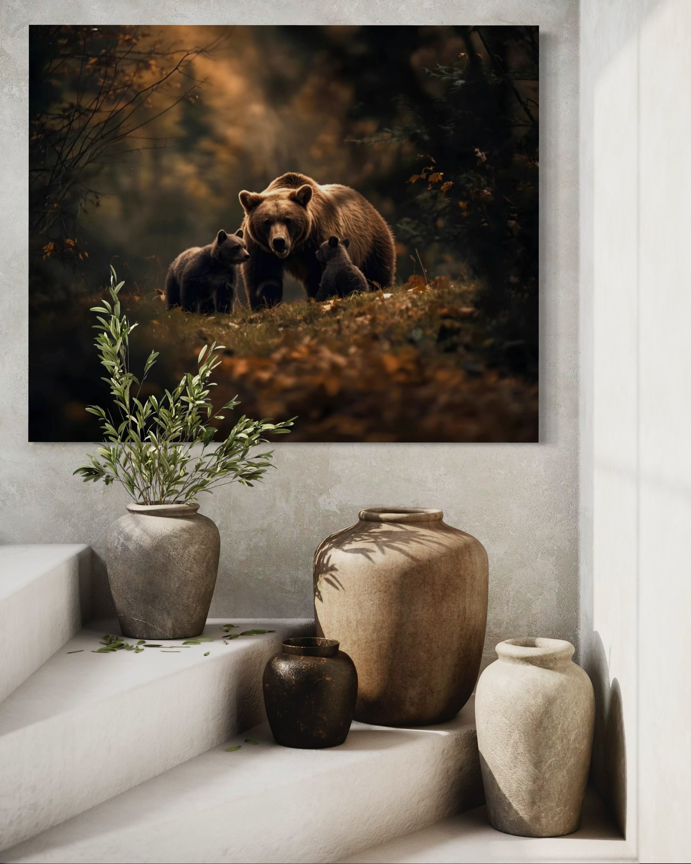 Brown Bear and Cubs Autumn in Alaska Museum Print