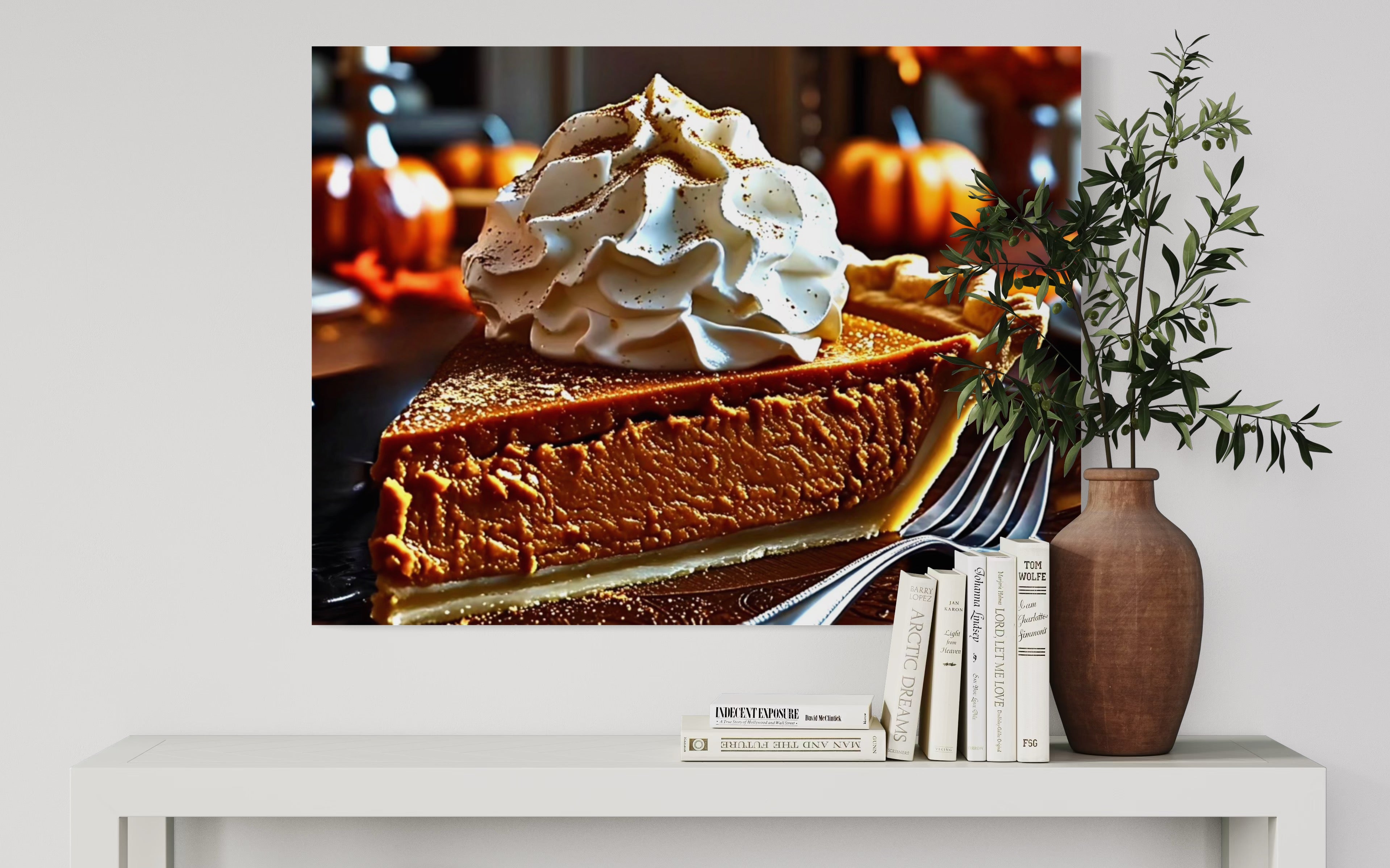 Pumpkin Pie Slice topped with Whipped Cream and Nutmeg