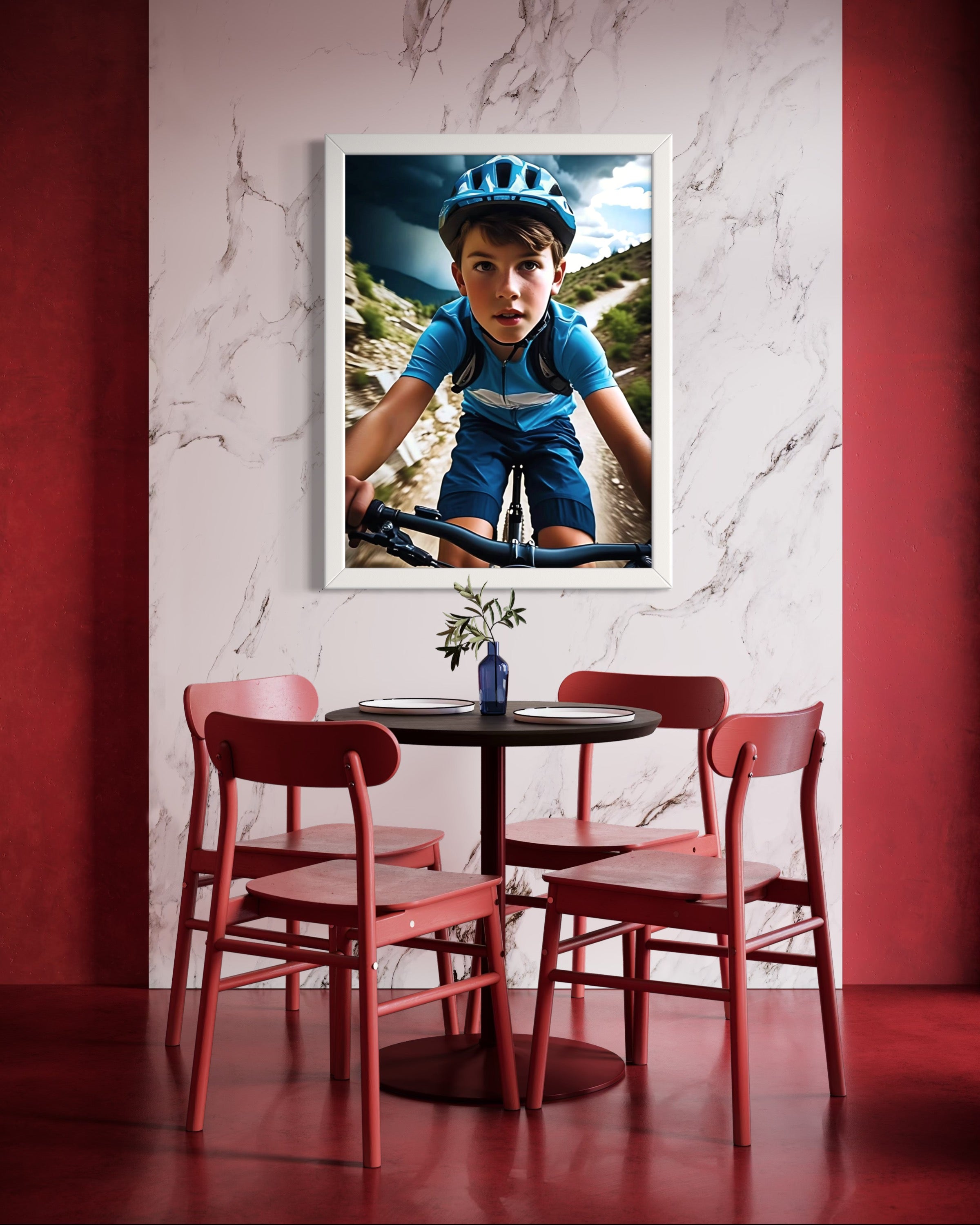 Boy Mountain Biking Blue Museum Print