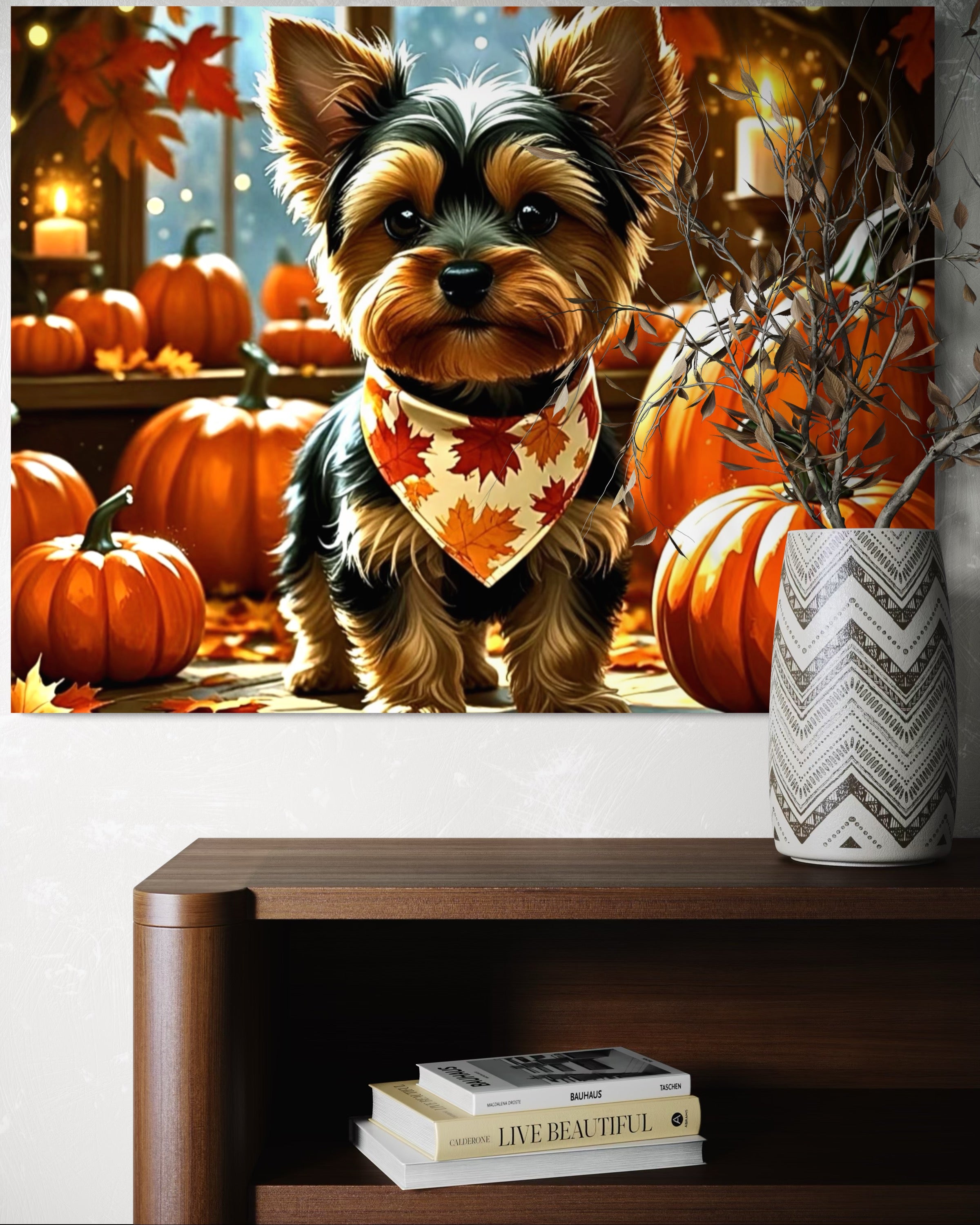 Yorkie cozy in the Fall