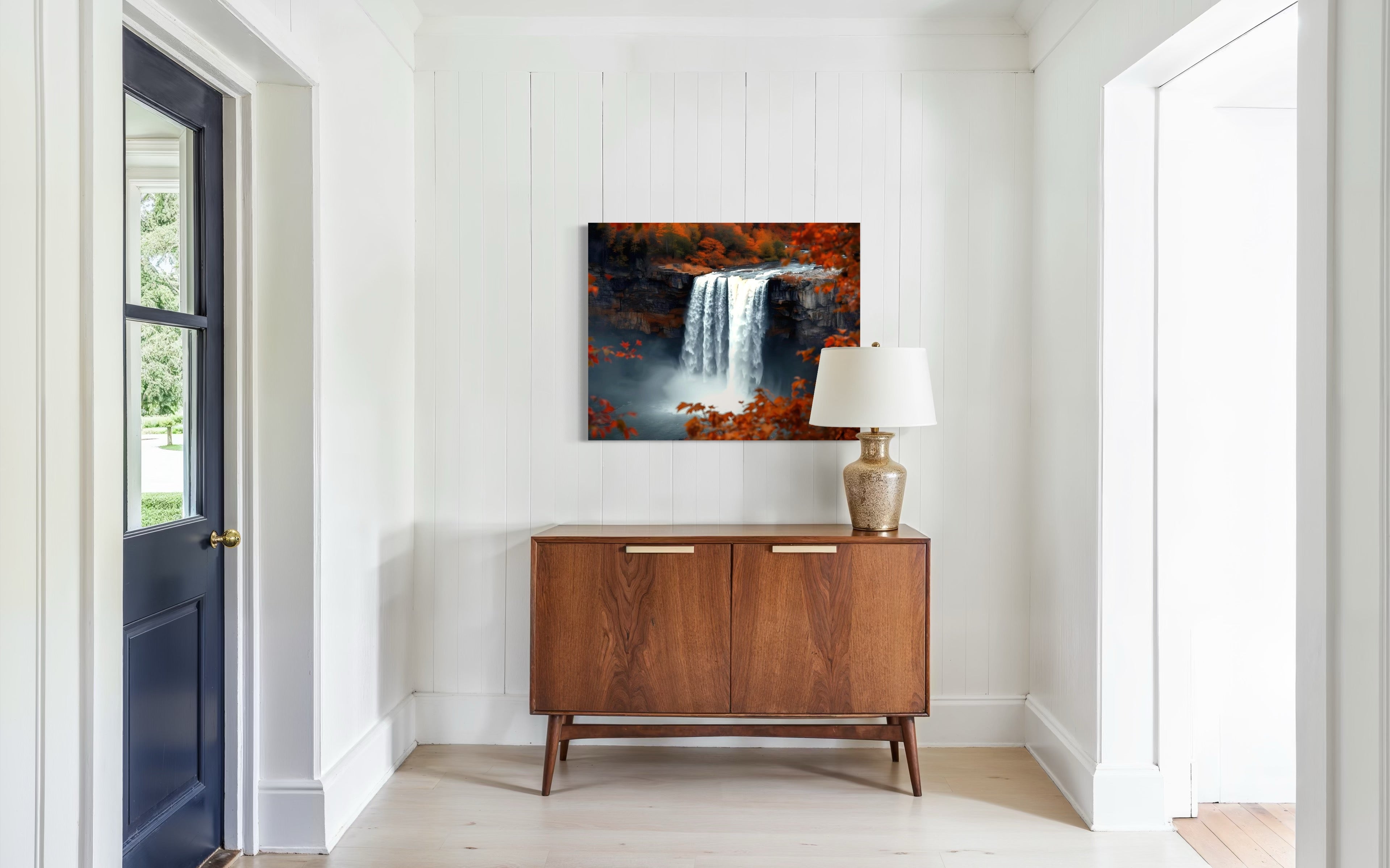 Autumn Waterfall Landscape Museum Print