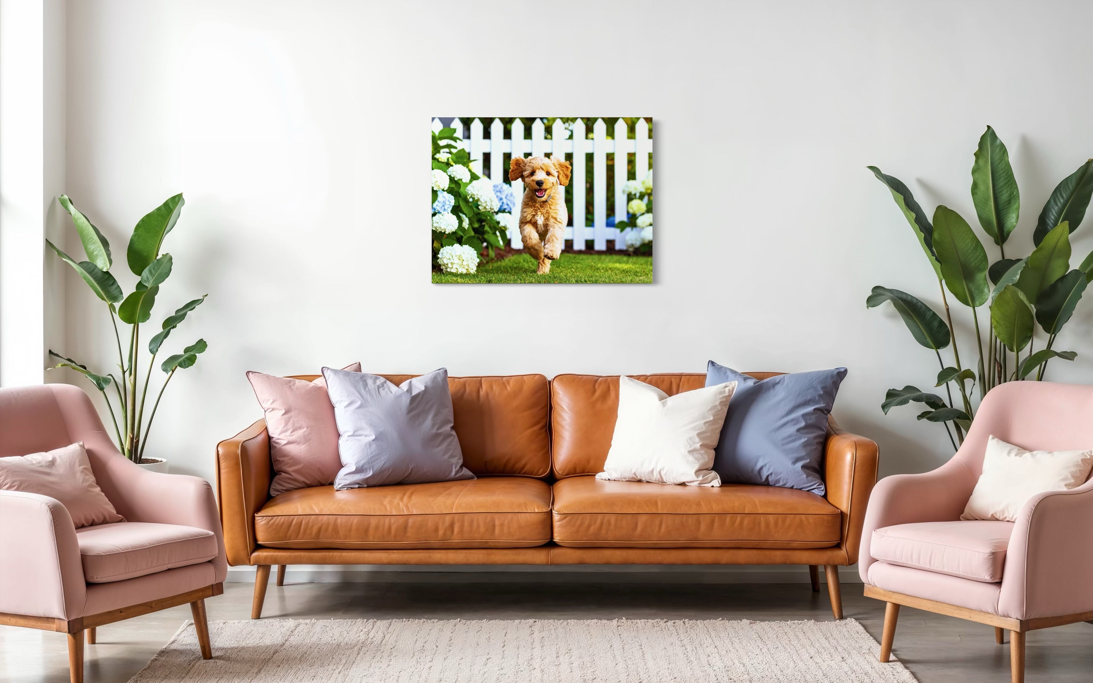 Goldendoodle Puppy Hydrangea Garden Museum Print