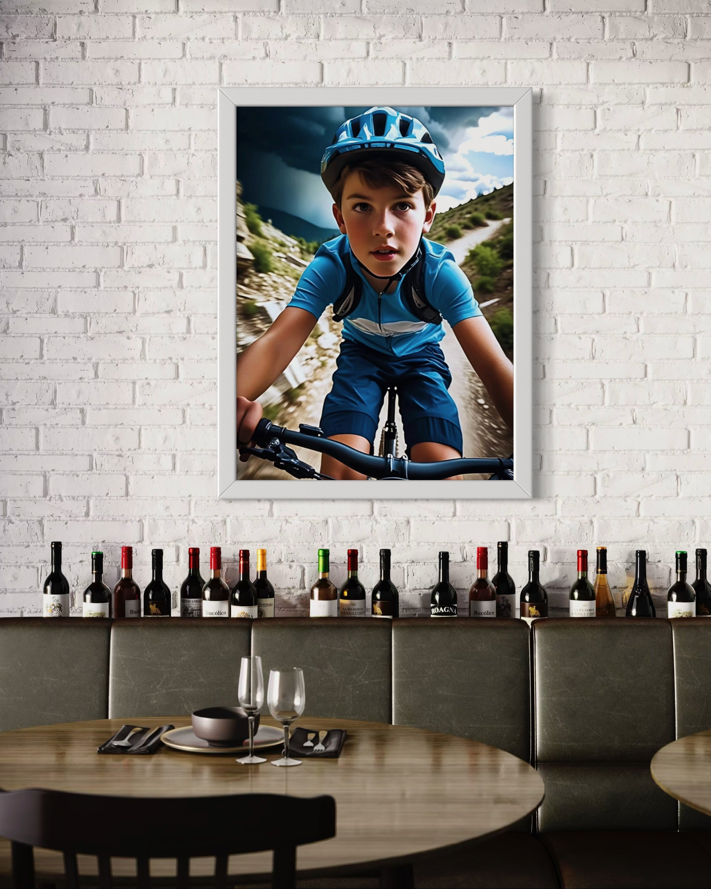 Boy Mountain Biking Blue Museum Print